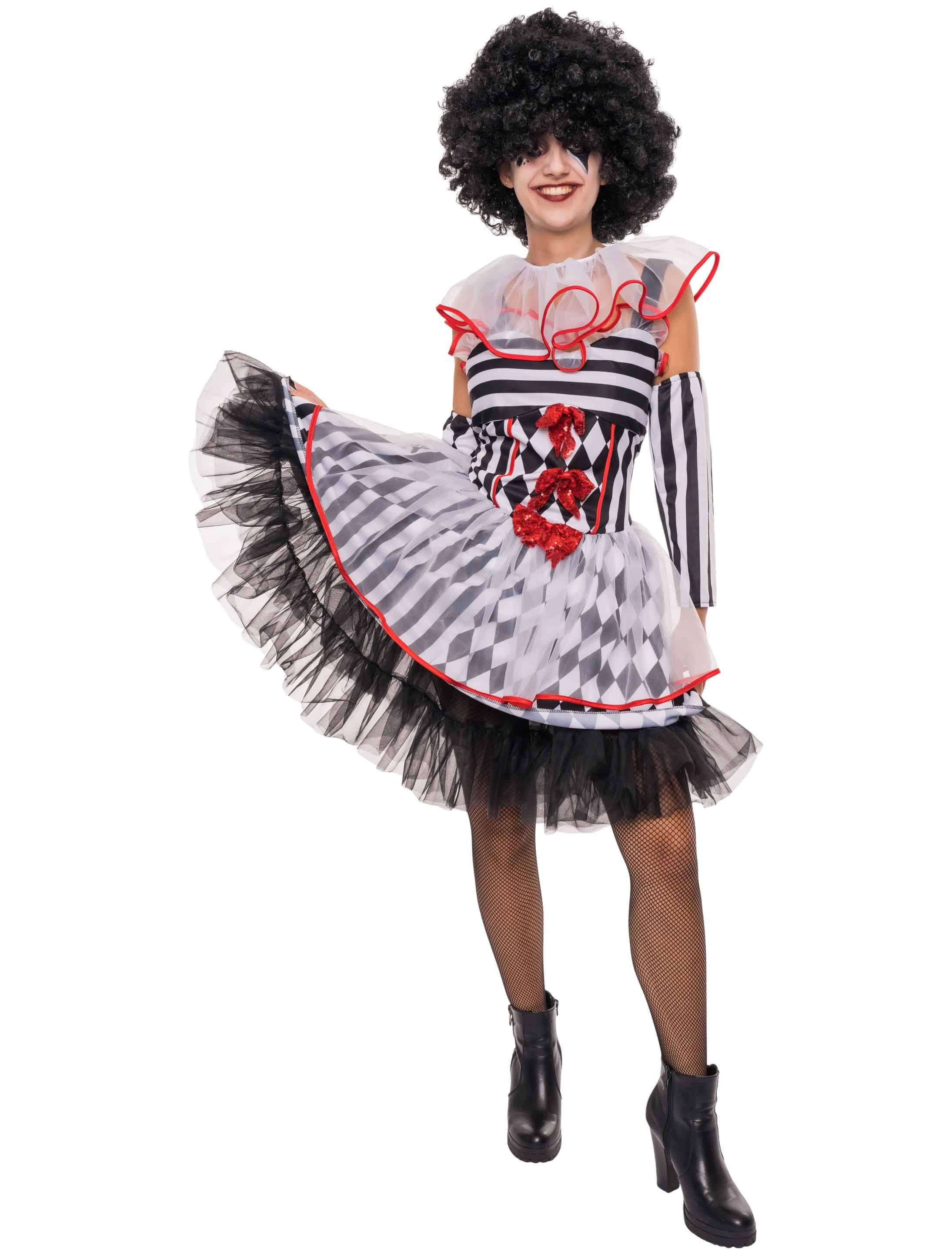 Kleid Zirkusclown Damen schwarz/weiß/rot XL