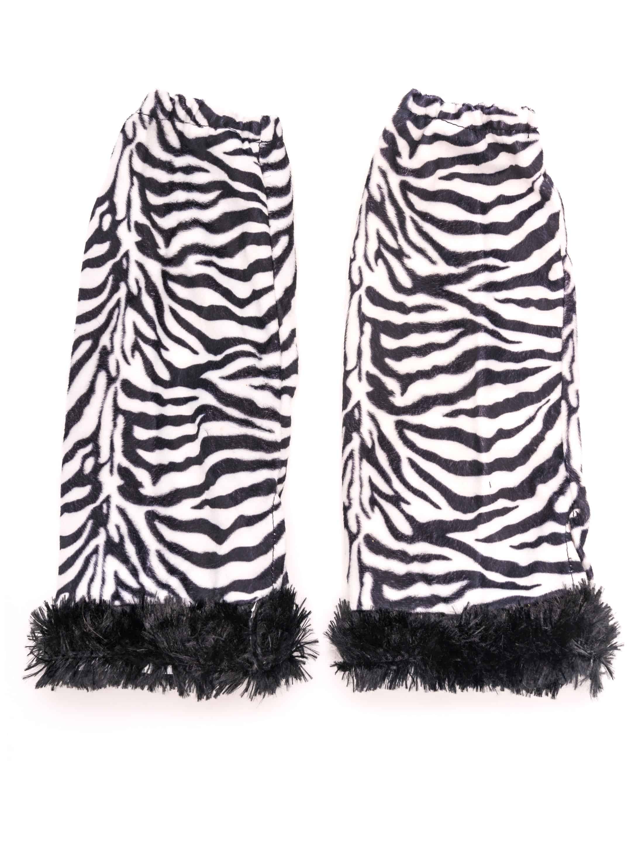 Beinwärmer Plüsch Zebra Damen schwarz/weiß