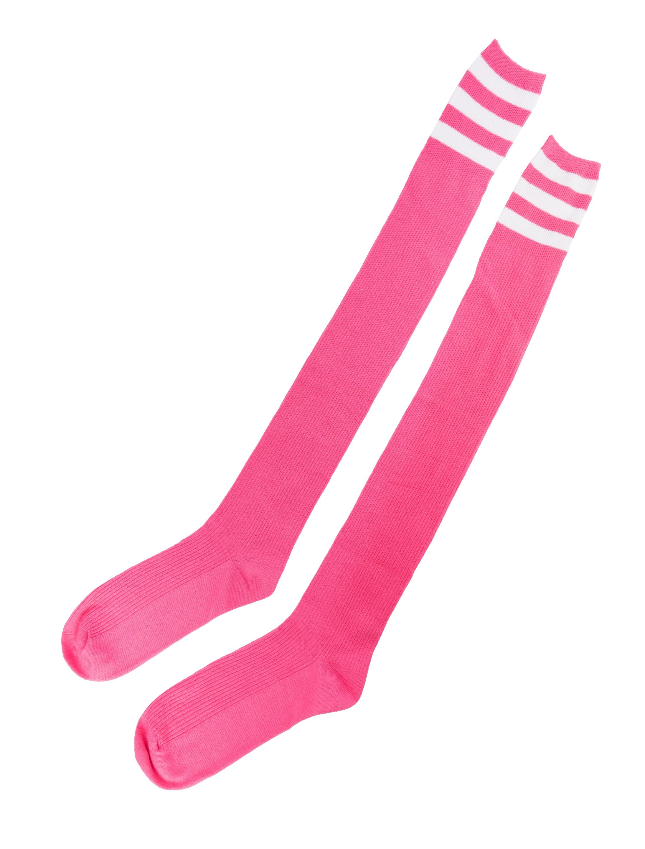 Kniestrümpfe mit Streifen pink/weiß one size