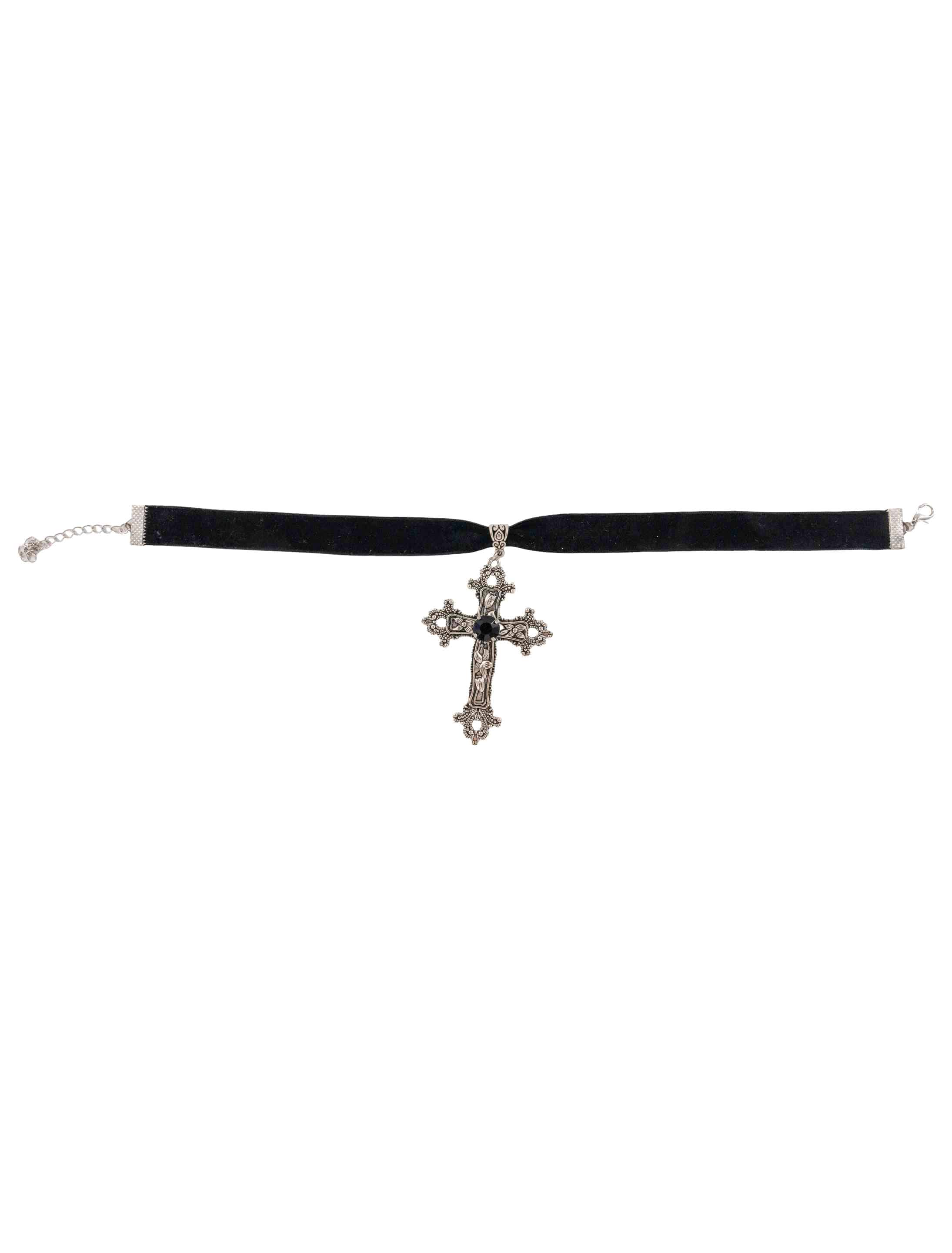 Choker Samt mit Kreuz Damen schwarz/silber Choker Samt mit Kreuz Damen schwarz/silber