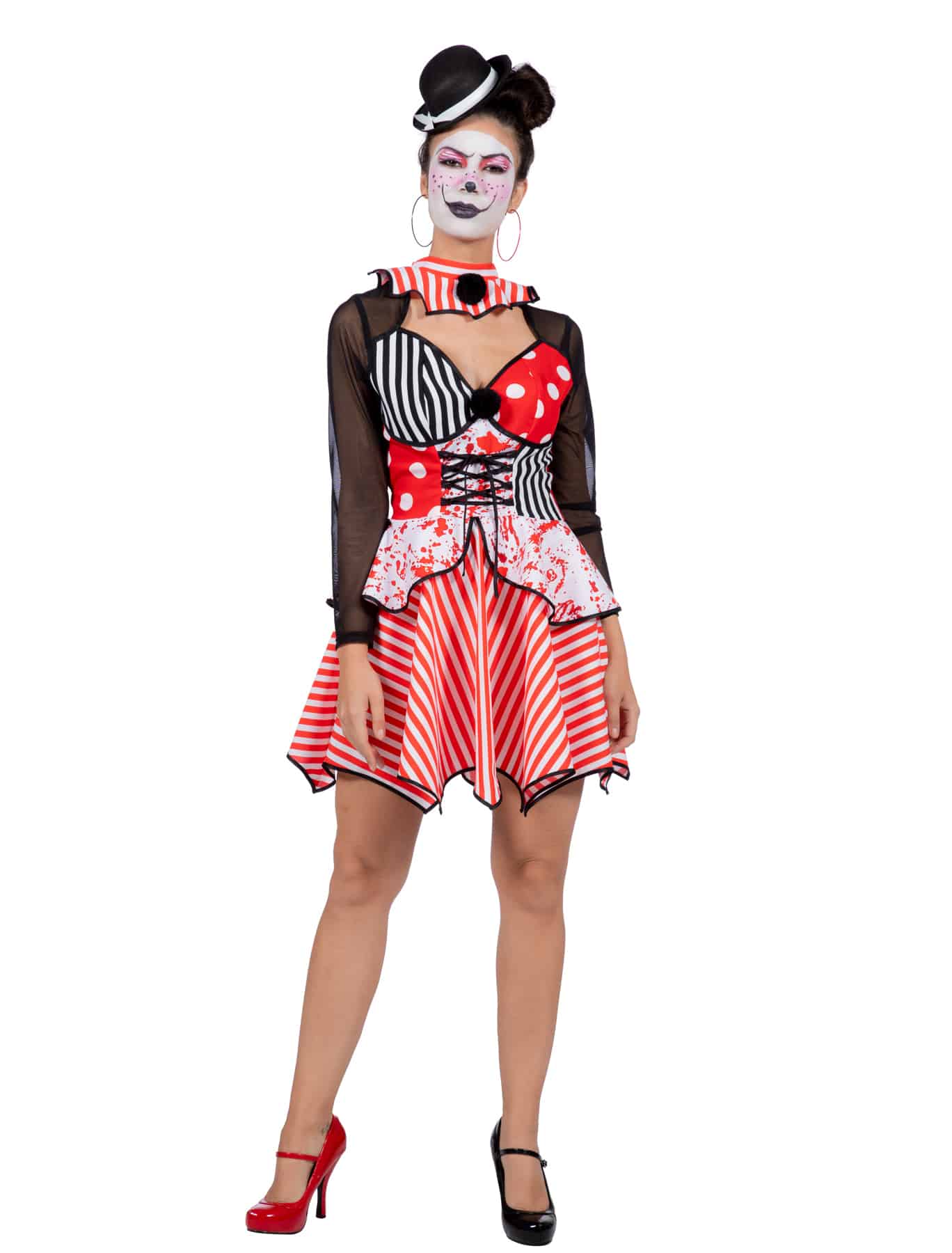 Kleid Clown Voodoo Damen schwarz/weiß/rot 36