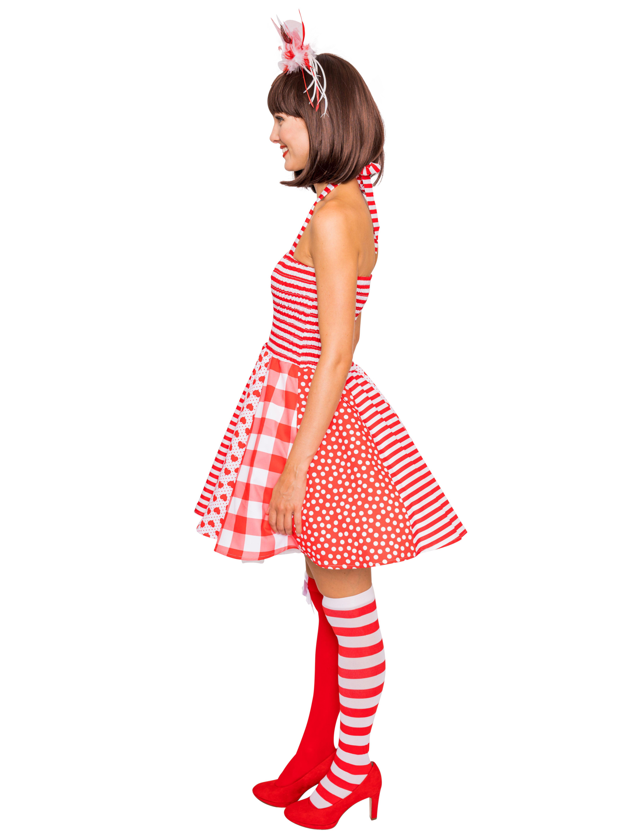 Kleid schulterfrei Damen rot/weiß L/XL