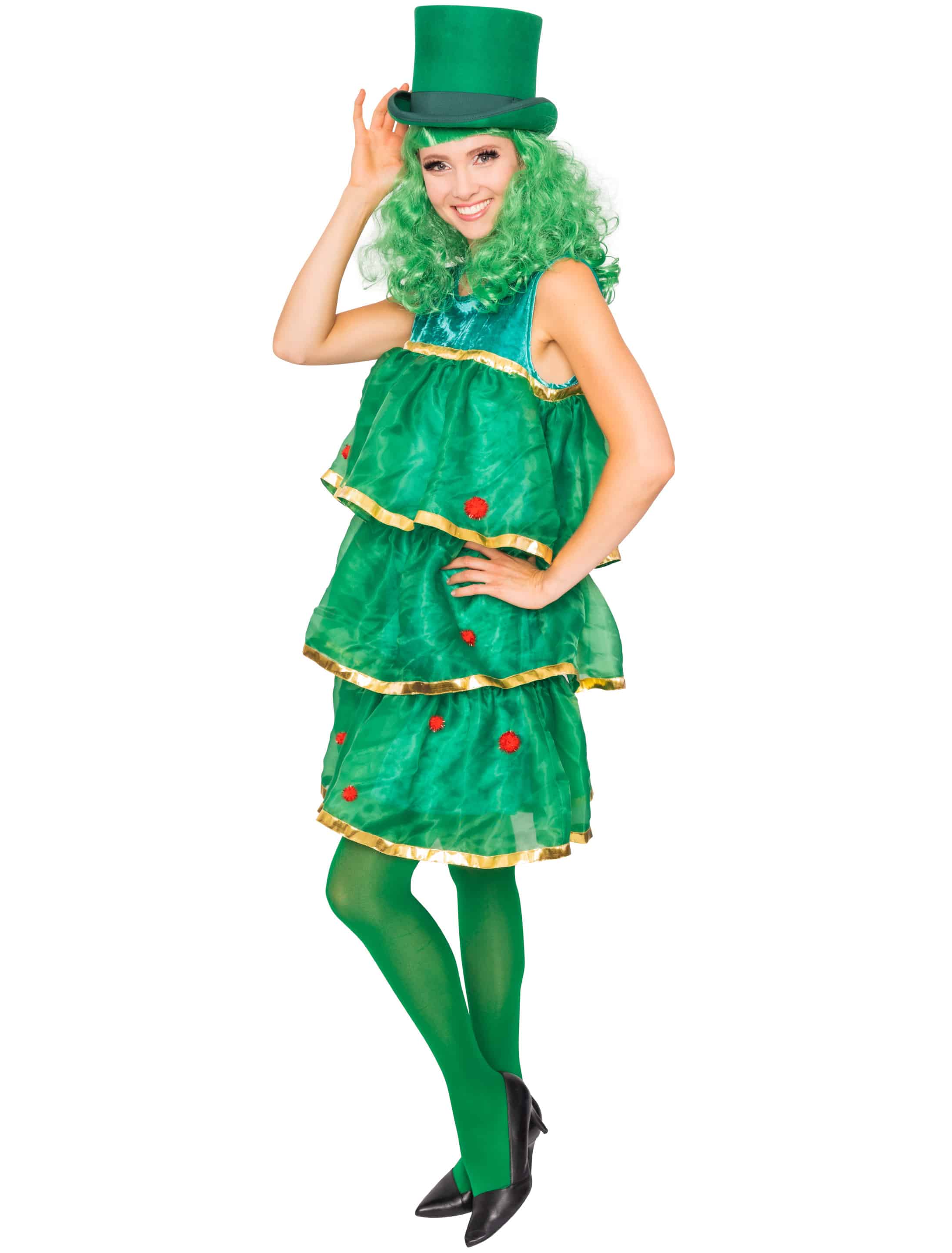 Kleid Weihnachtsbaum mit Tüll Damen Damen grün L/XL