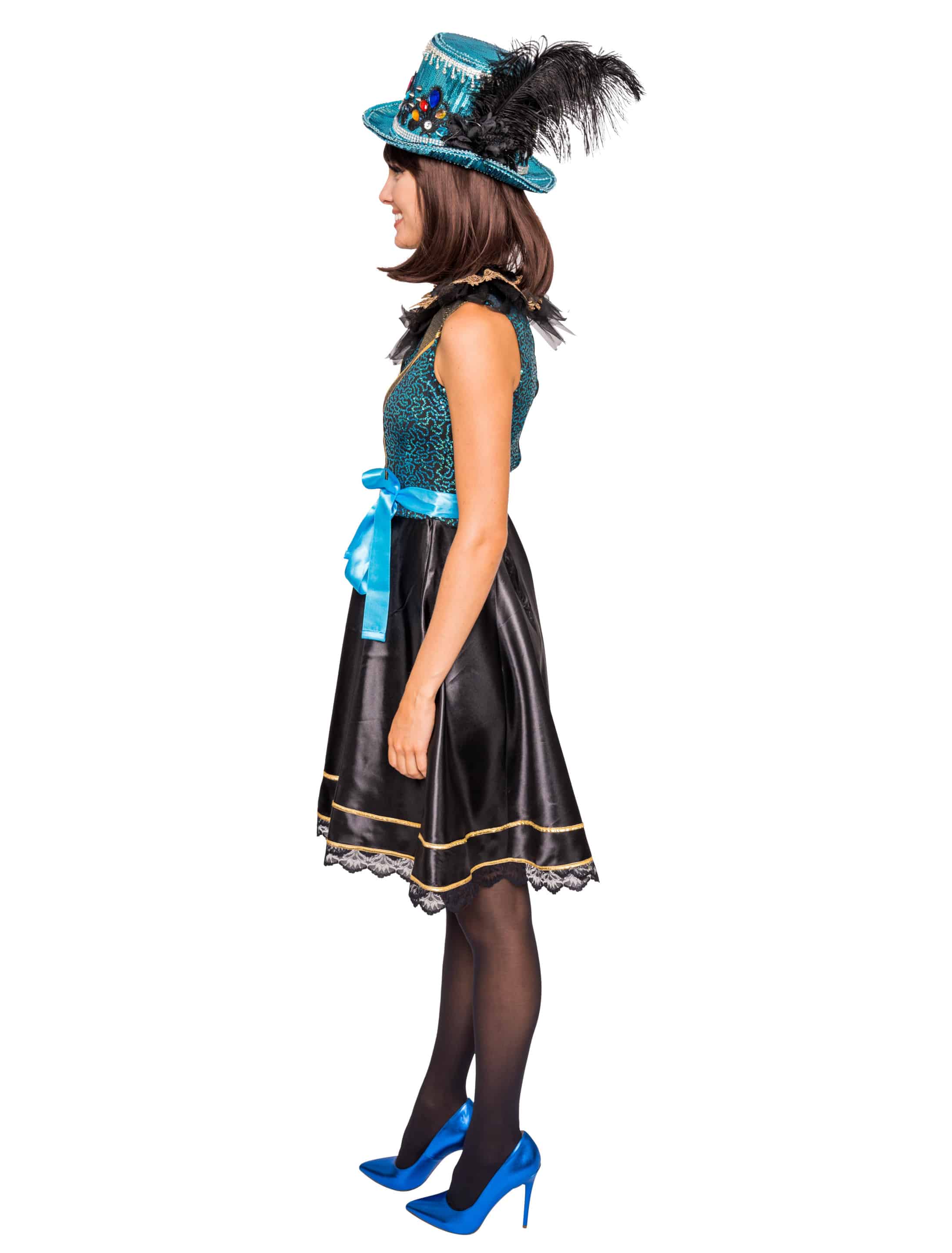 Kleid mit türkiser Schleife schwarz/türkis M