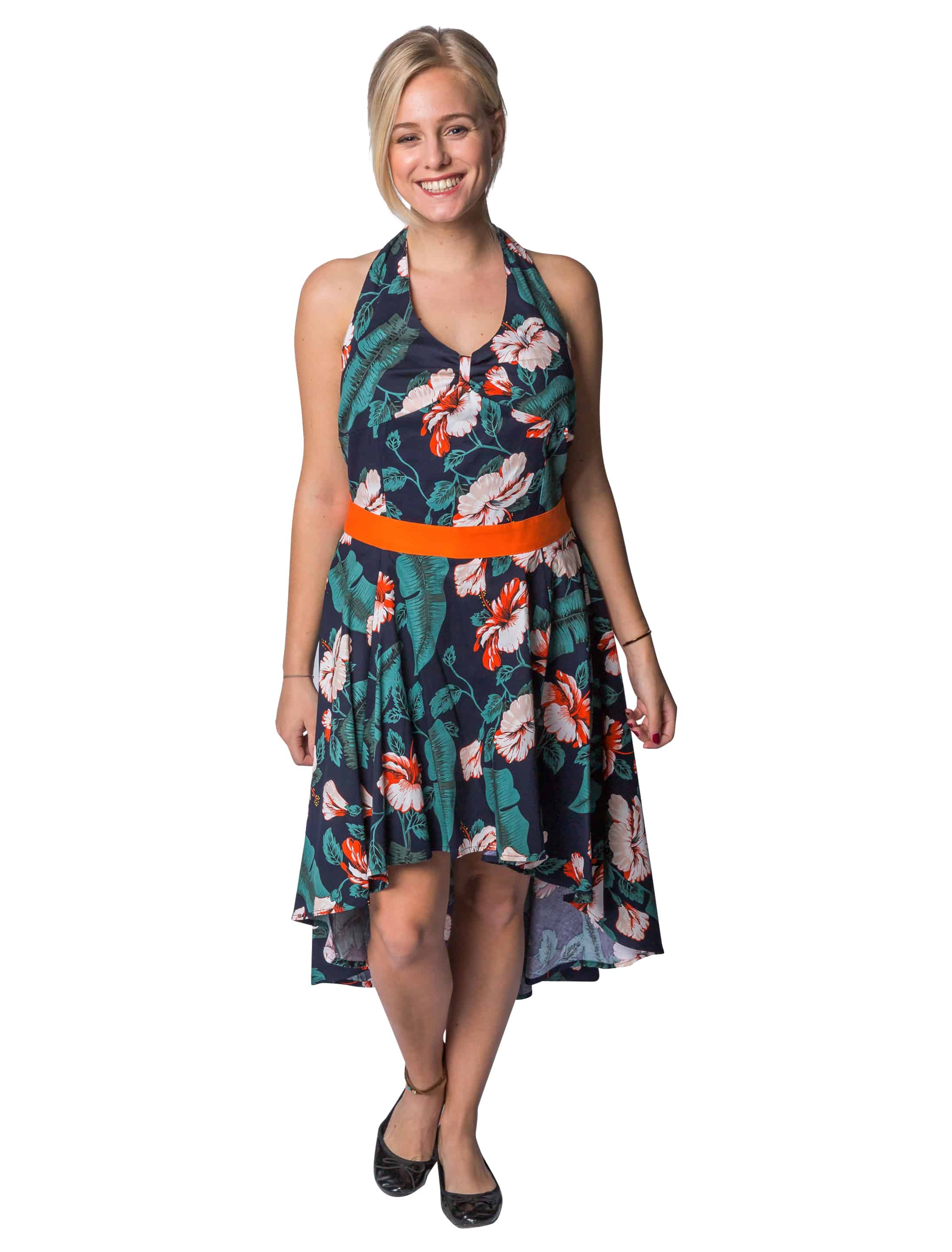 Kleid Hawaii mit Hibiskusblüten Damen grün S