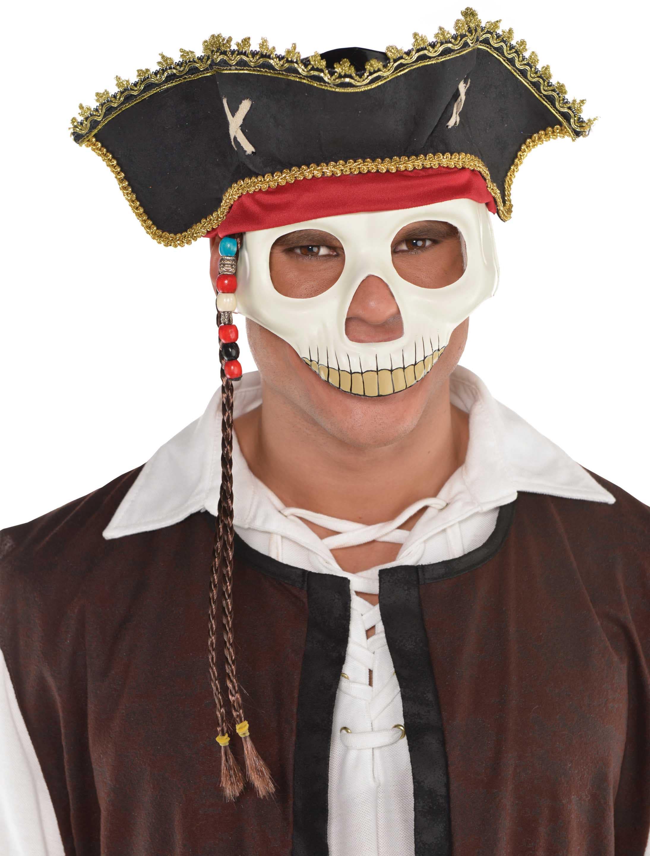 Piratenhut schwarz/gold mit Maske