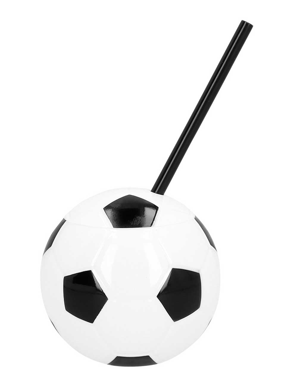 Trinkbecher Fußball mit Strohhalm schwarz/weiß