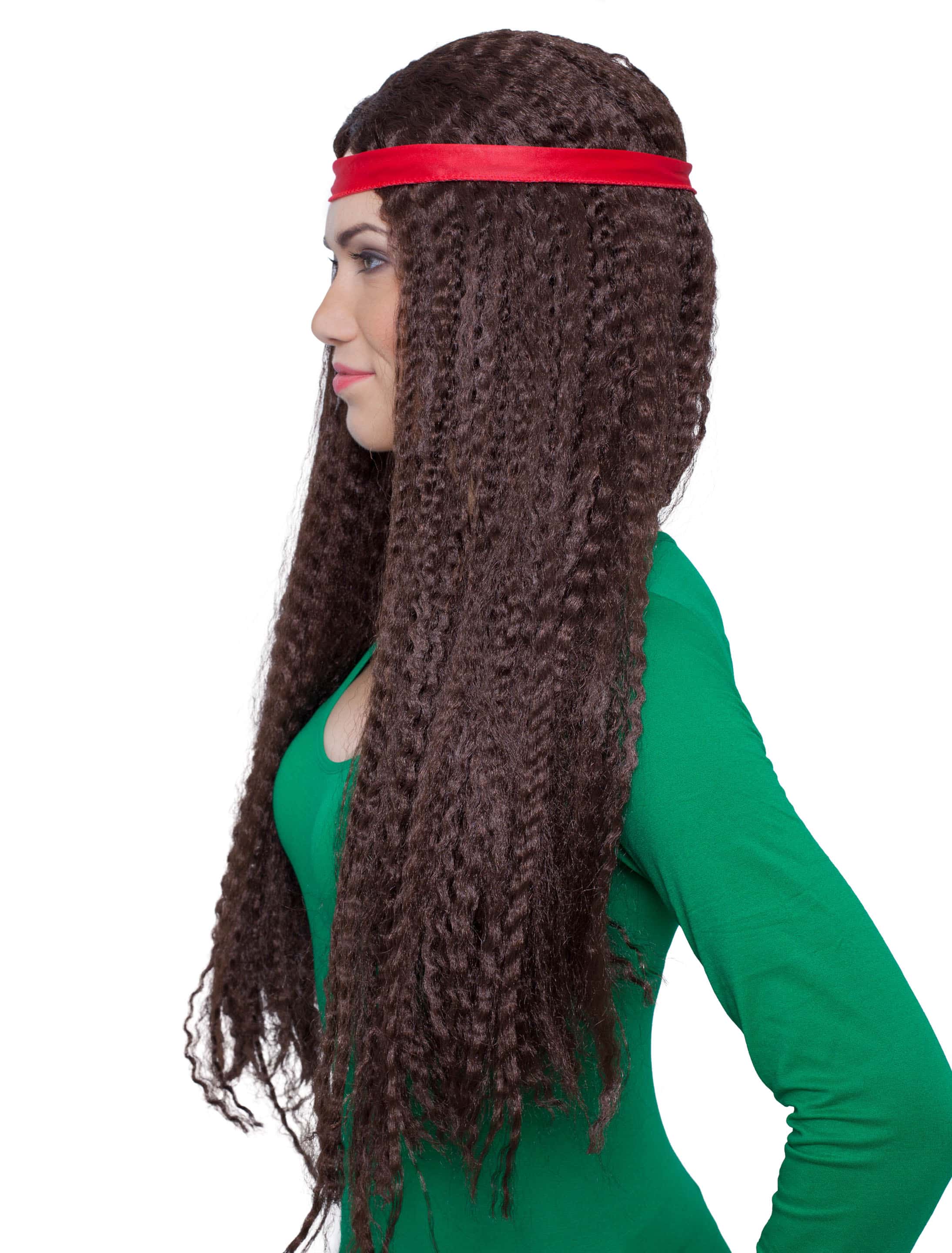 Perücke lang Kreppwellen mit Haarband braun