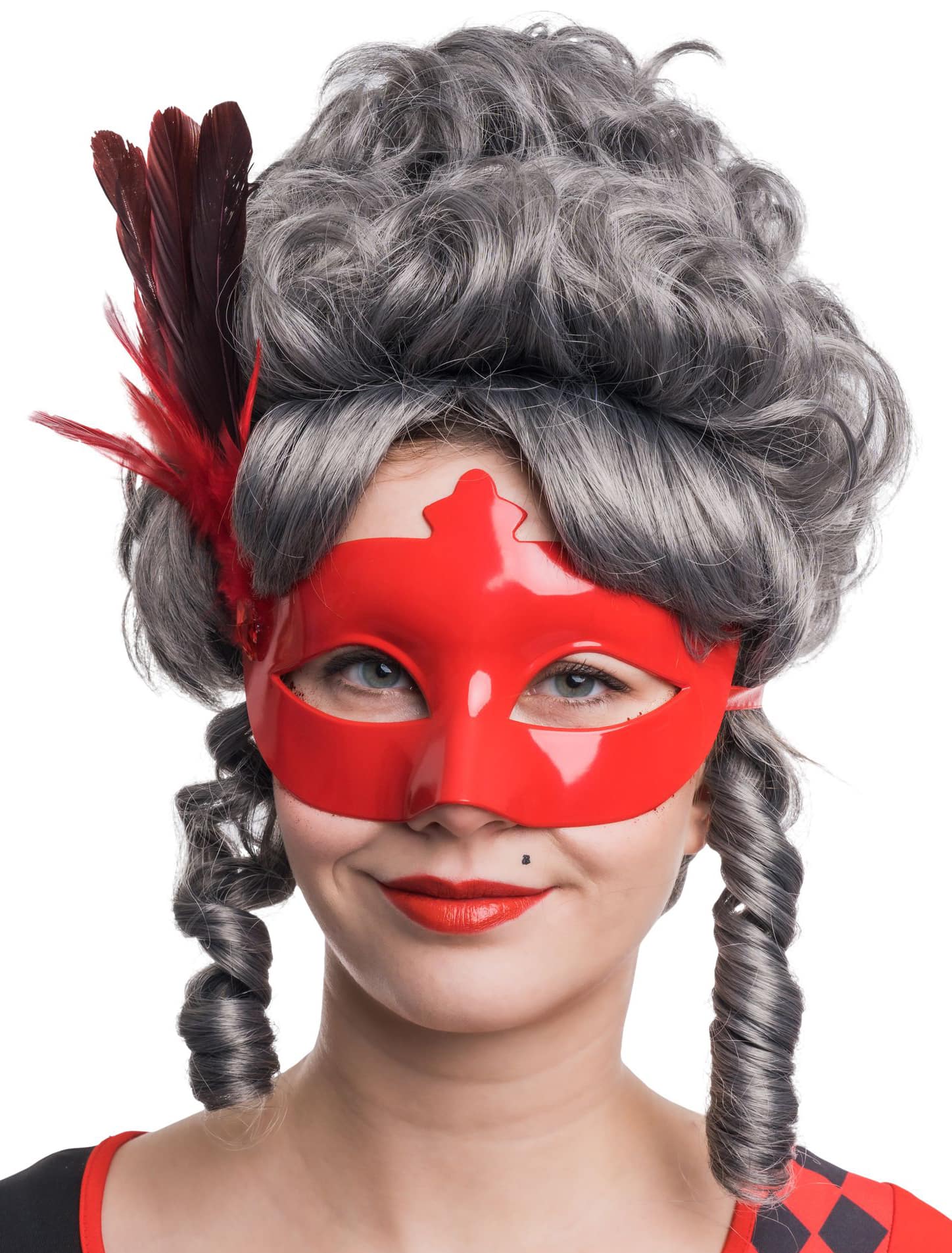 Augenmaske metallic mit Federn rot