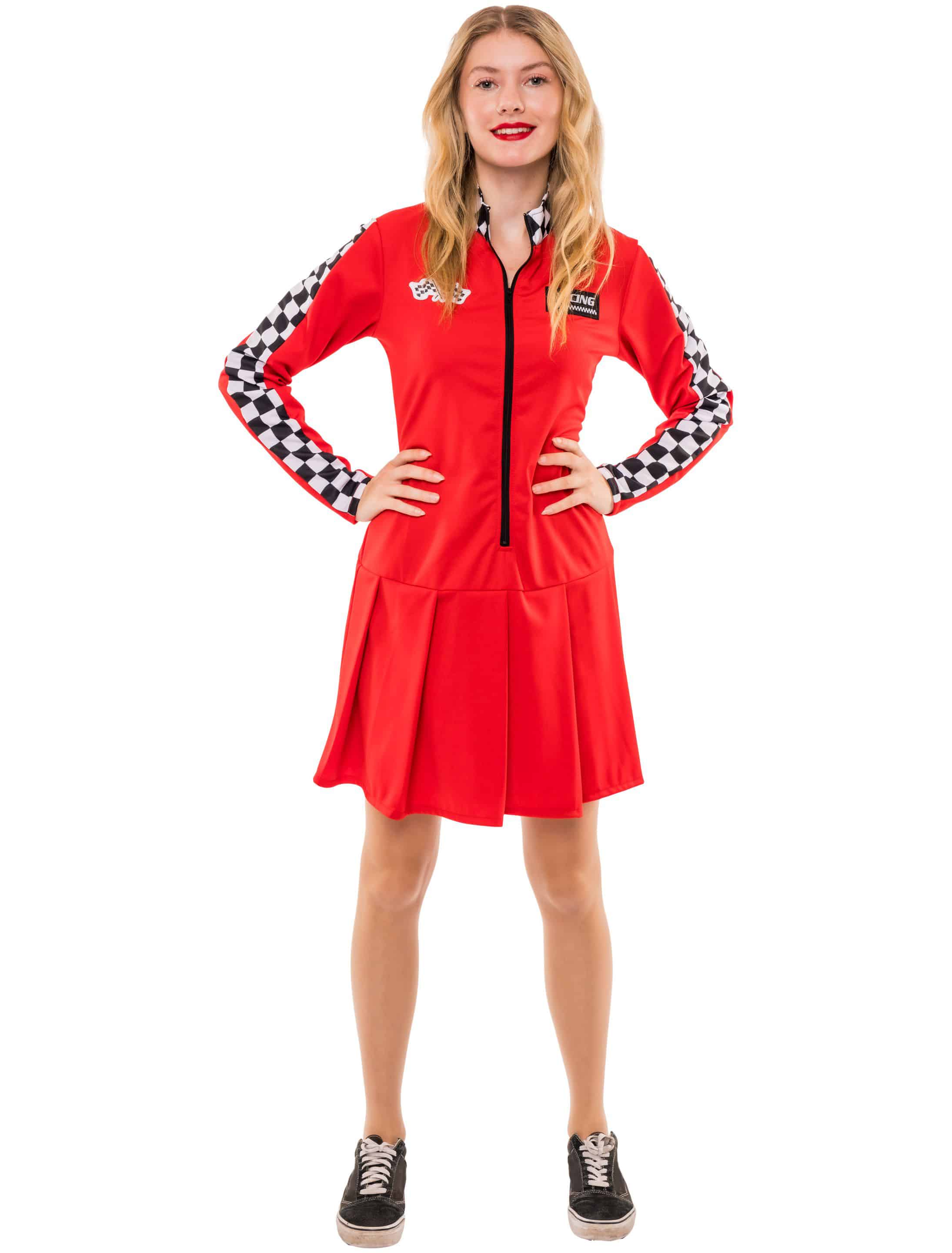 Kleid Rennfahrerin Damen schwarz/weiß/rot S/M