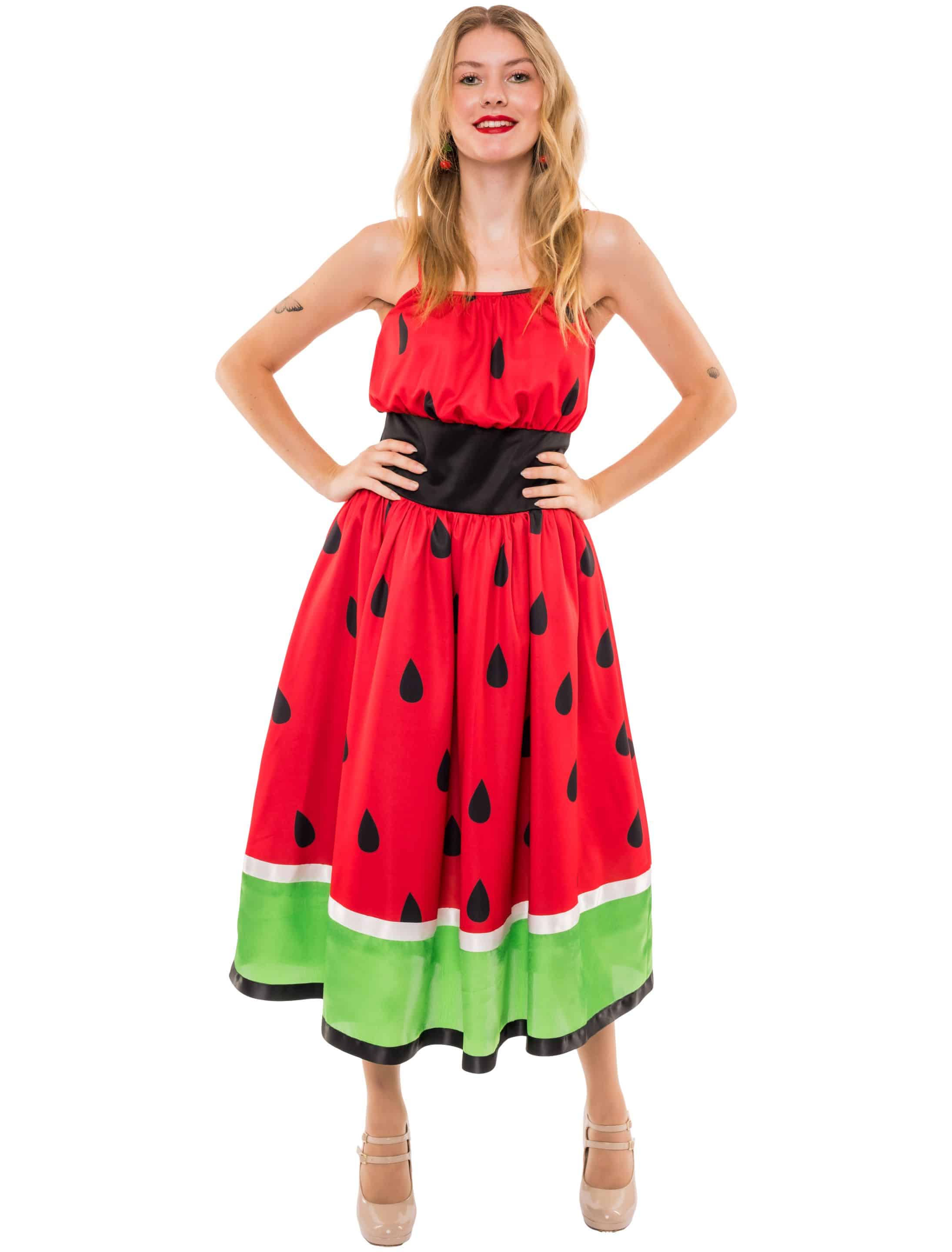 Kleid Wassermelone Damen schwarz/rot 4XL