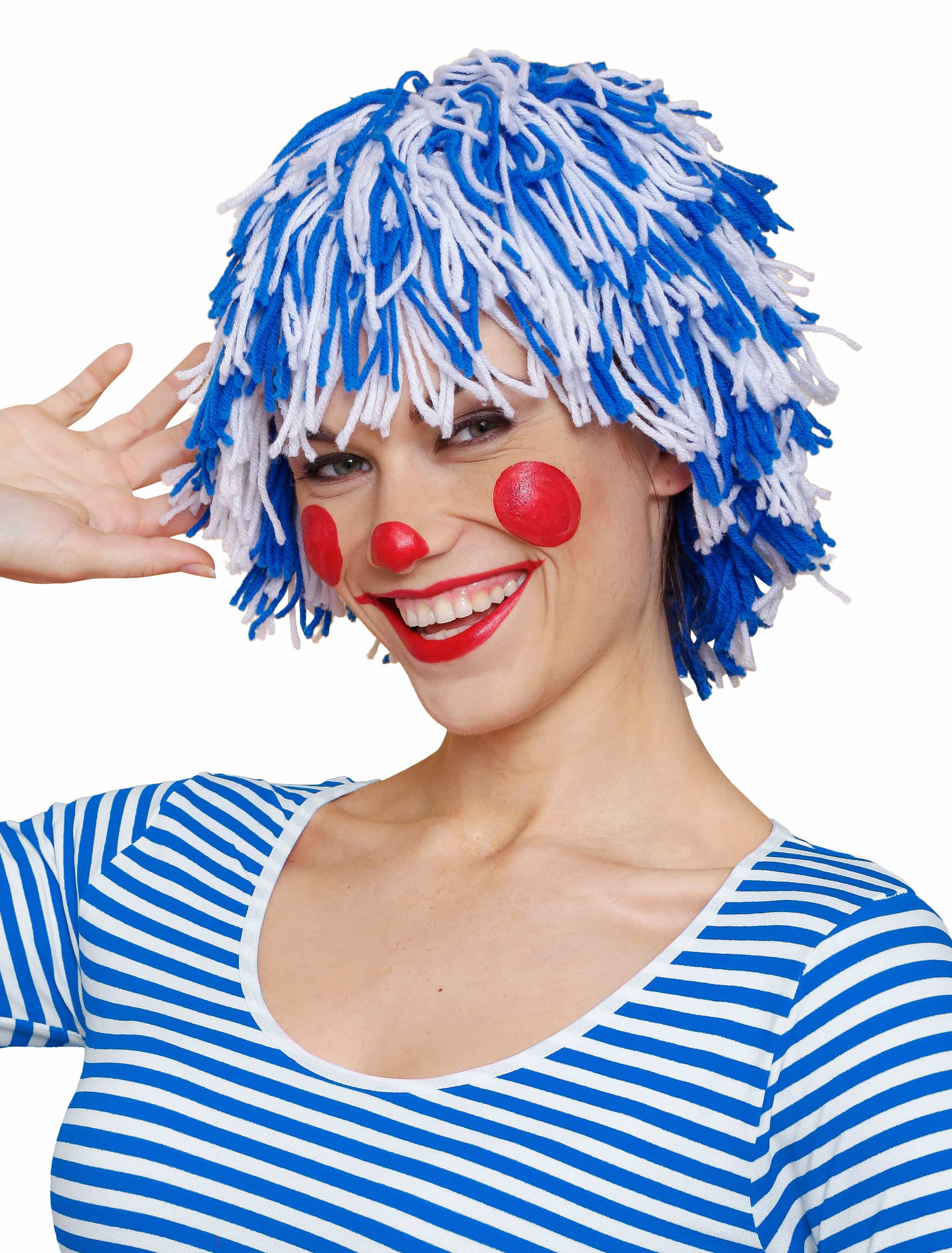Perücke Clown Wolle blau/weiß
