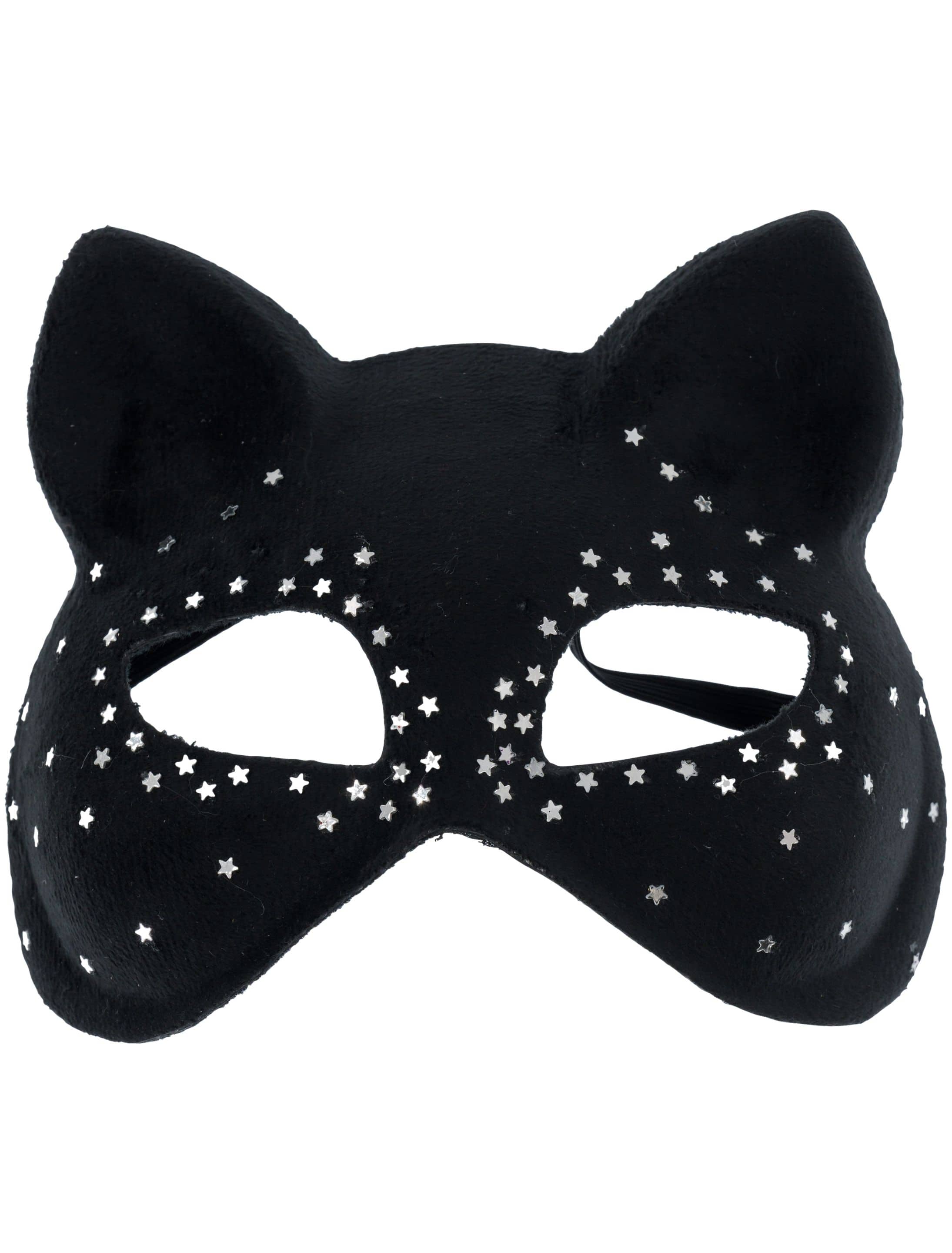 Katzenmaske mit Sternen schwarz