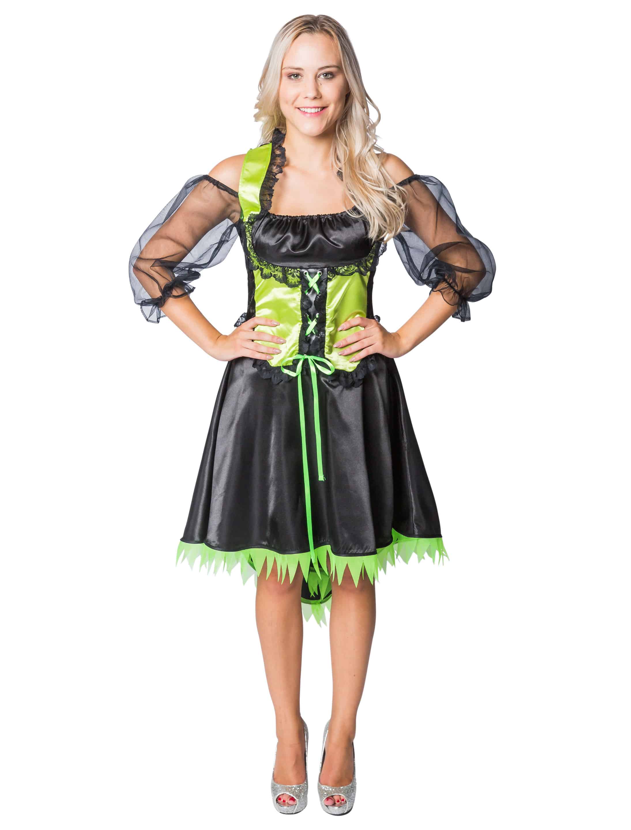 Kleid Hexe Damen schwarz/grün L