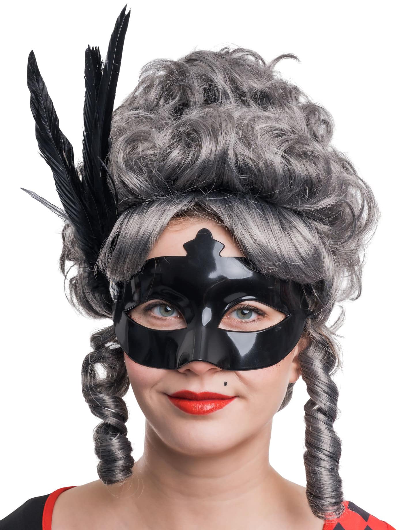 Augenmaske metallic mit Federn schwarz
