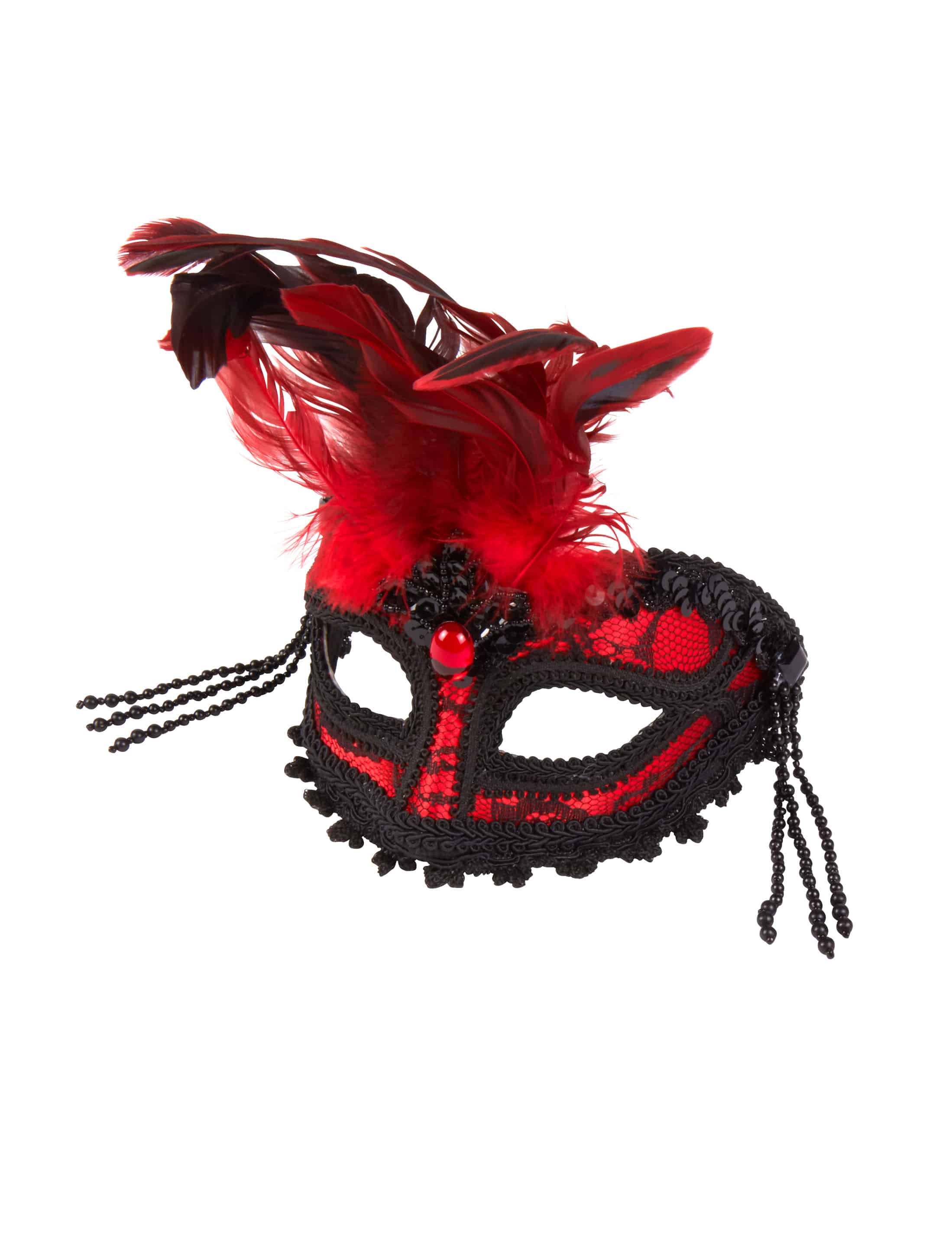 Federmaske schwarz/rot mit Bügeln