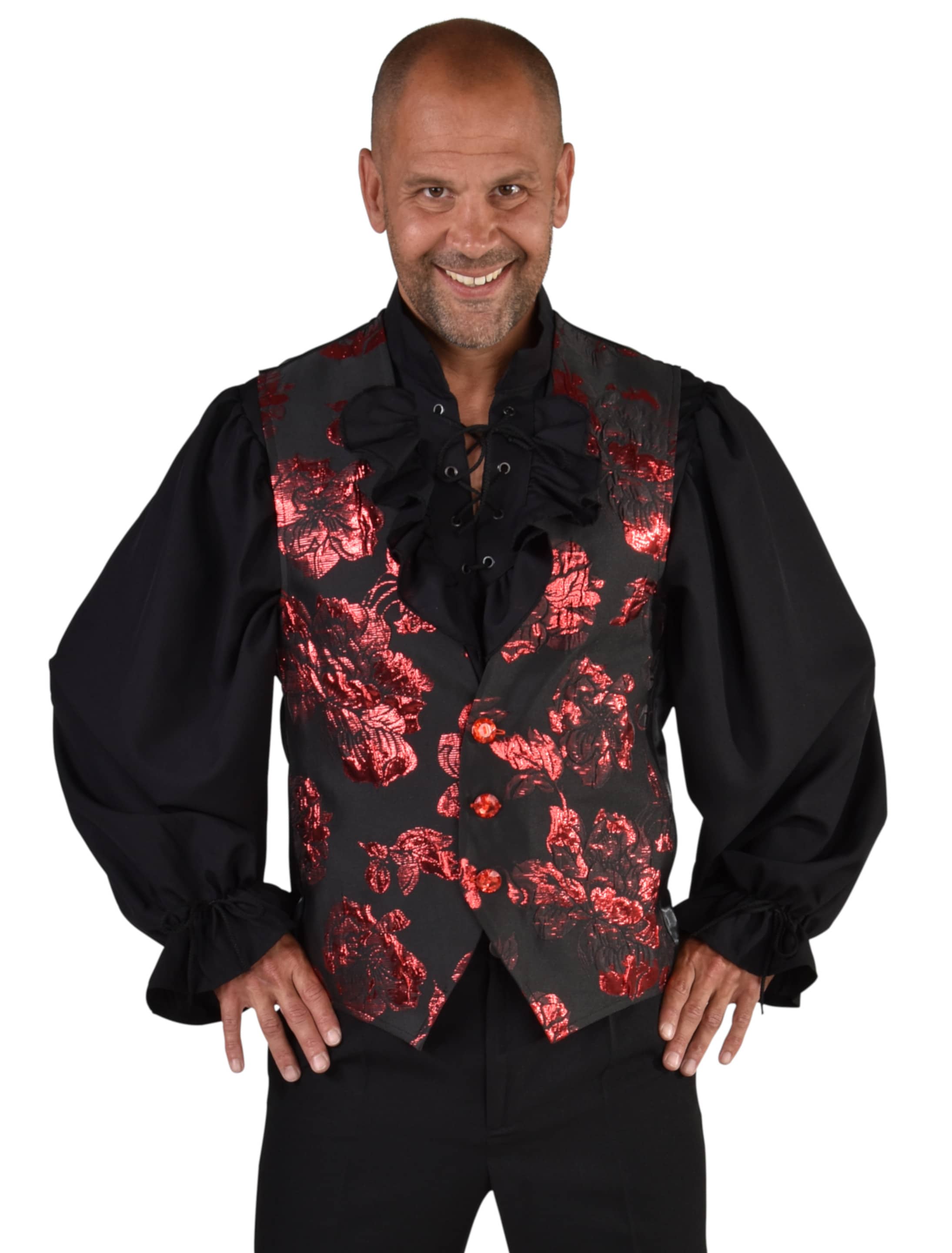 Weste Herren mit roten Rosen schwarz/rot 2XL/3XL