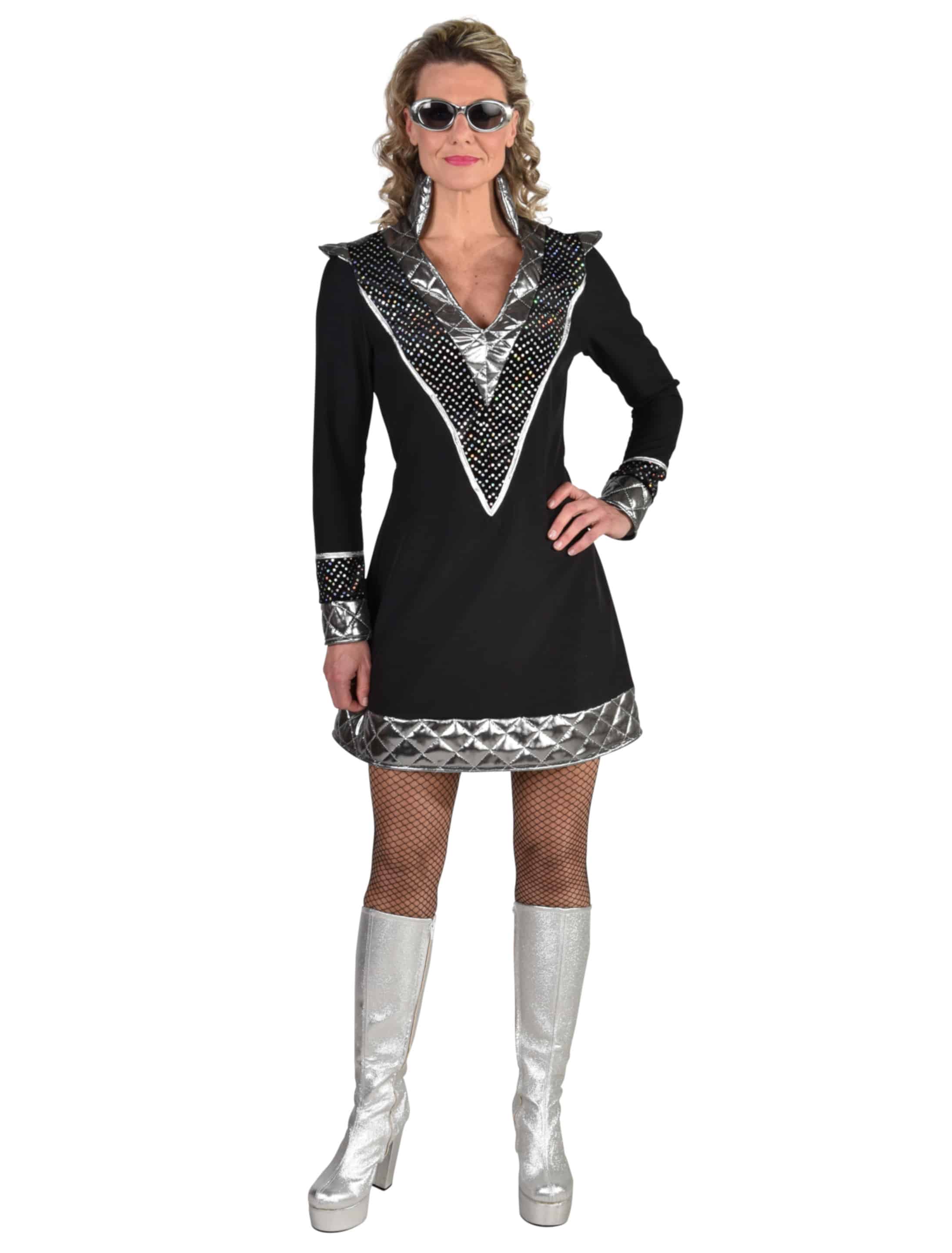 Kleid Disco kurz schwarz/silber L