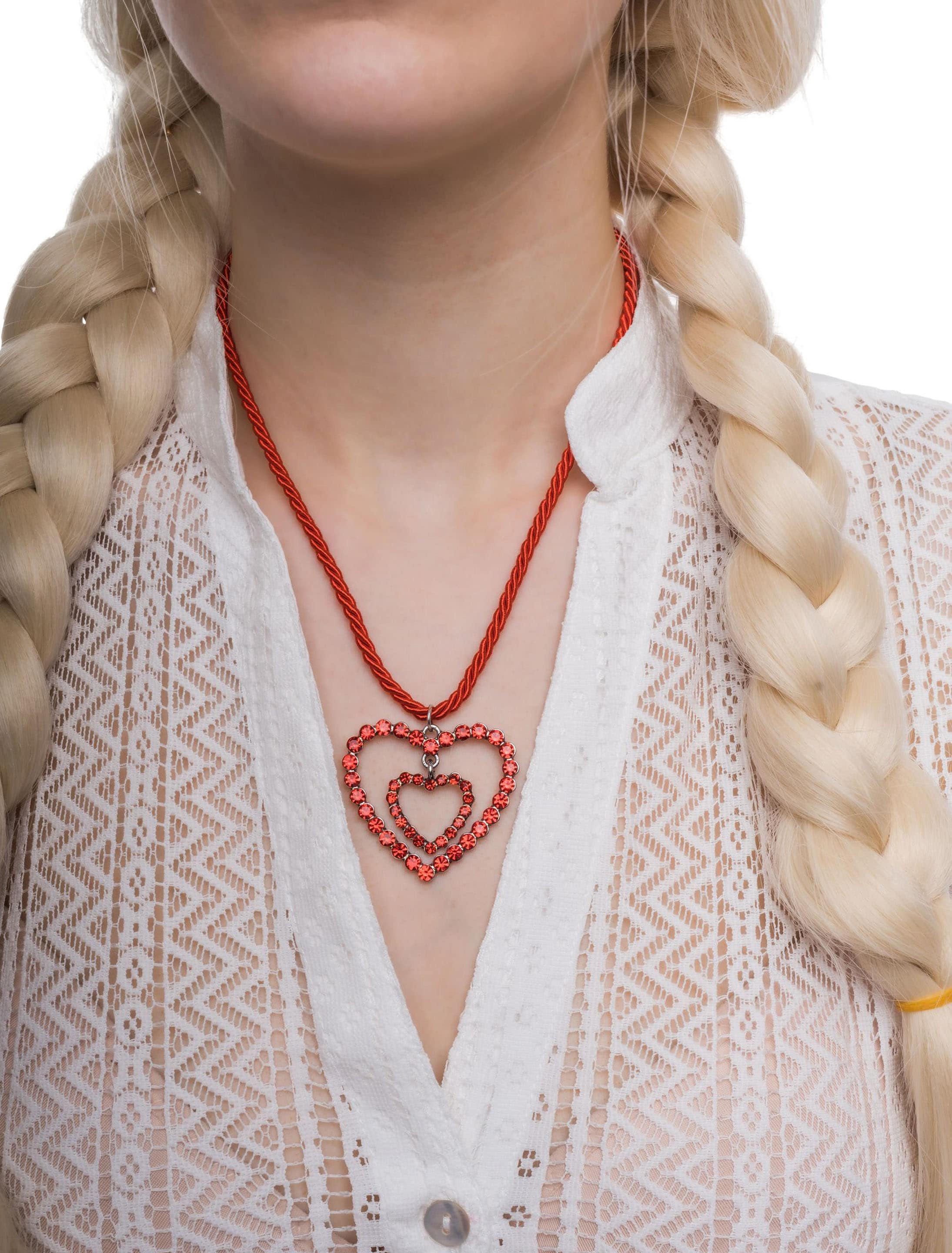 Halskette mit Herzen Strass  Damen rot