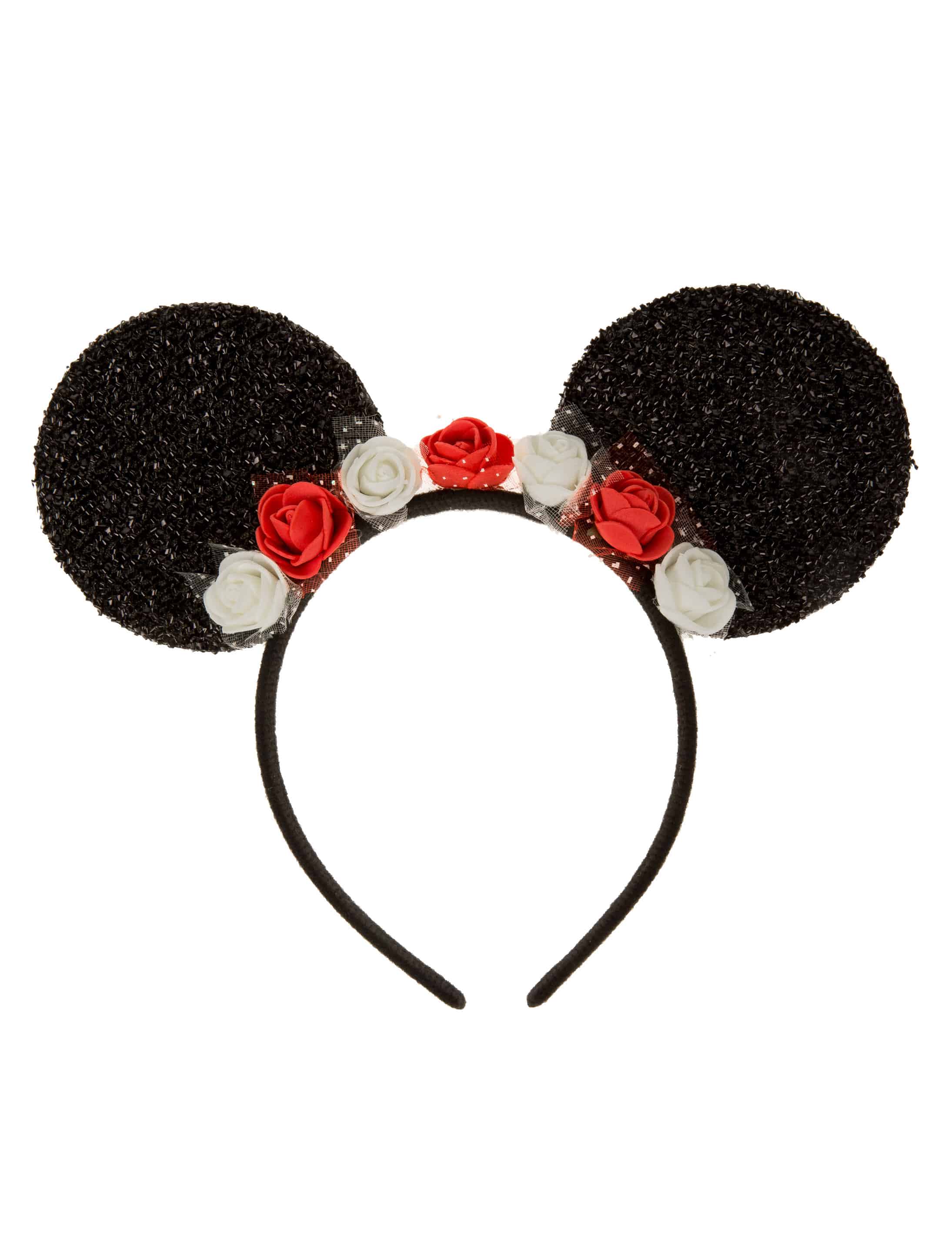 Haarreif Maus mit Blumen Damen schwarz Haarreif Maus mit Blumen Damen schwarz