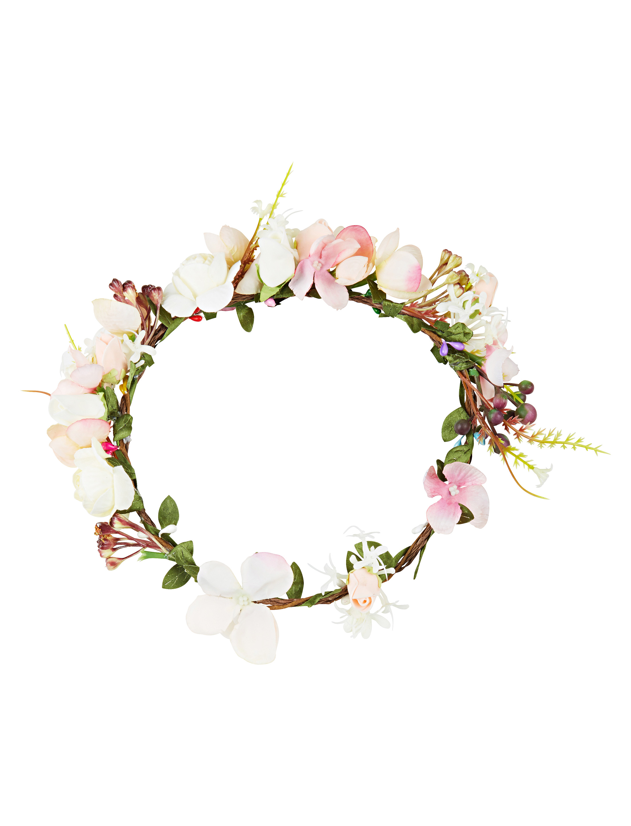 Blumenhaarkranz mit Blättern beige