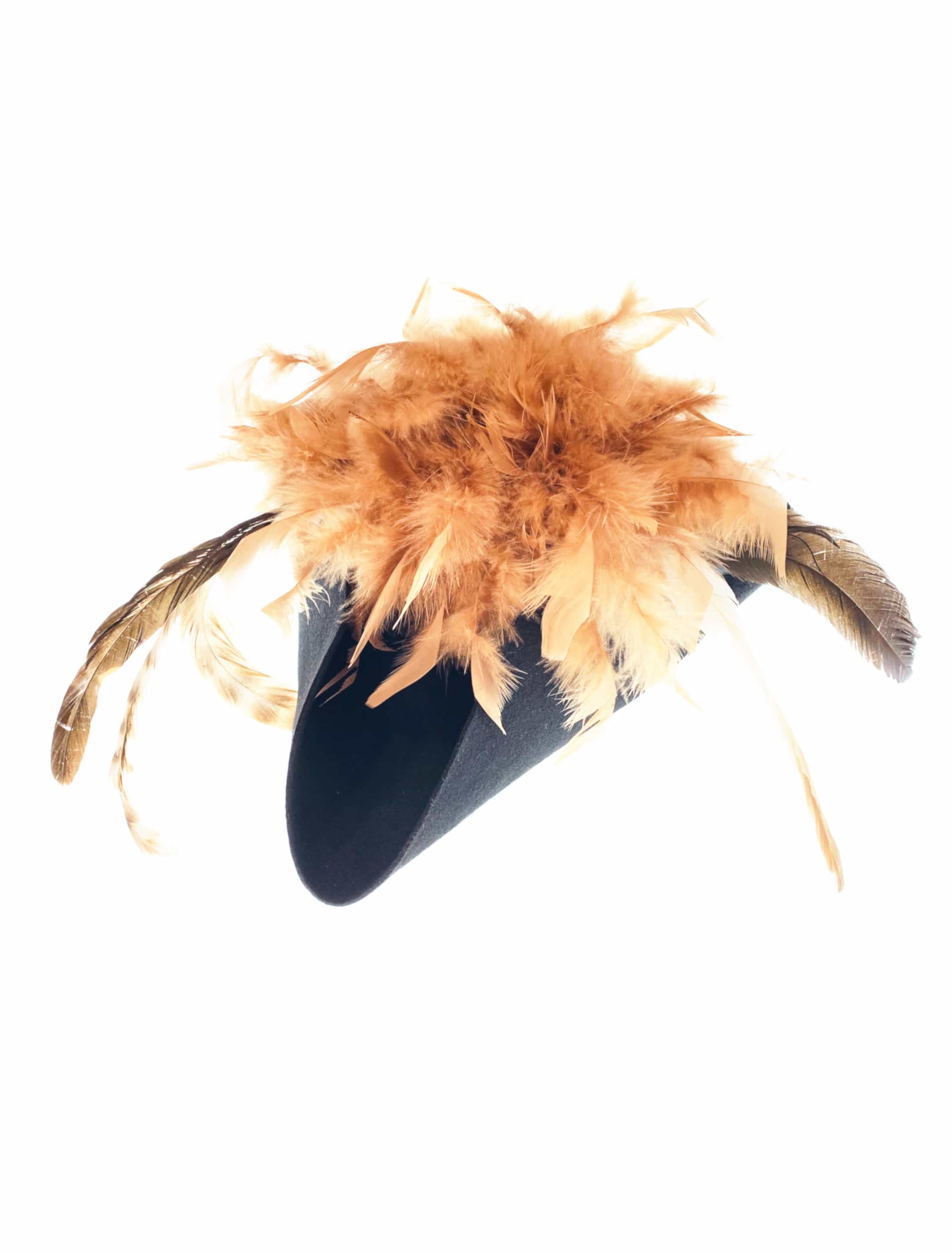 Dreispitz schwarz Wollfilz mit Vogelnest braun 59 