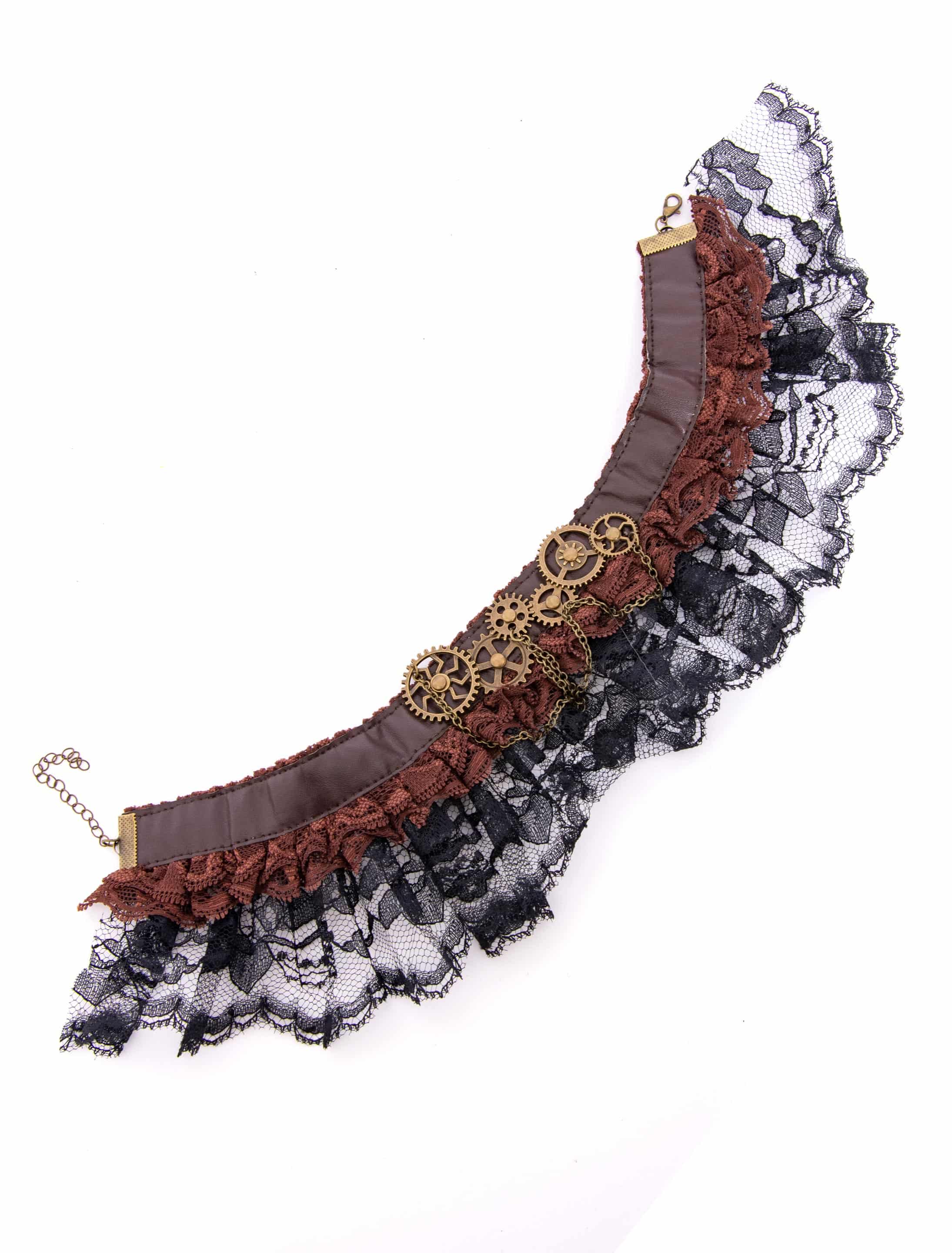 Halsband Steampunk mit Spitze braun