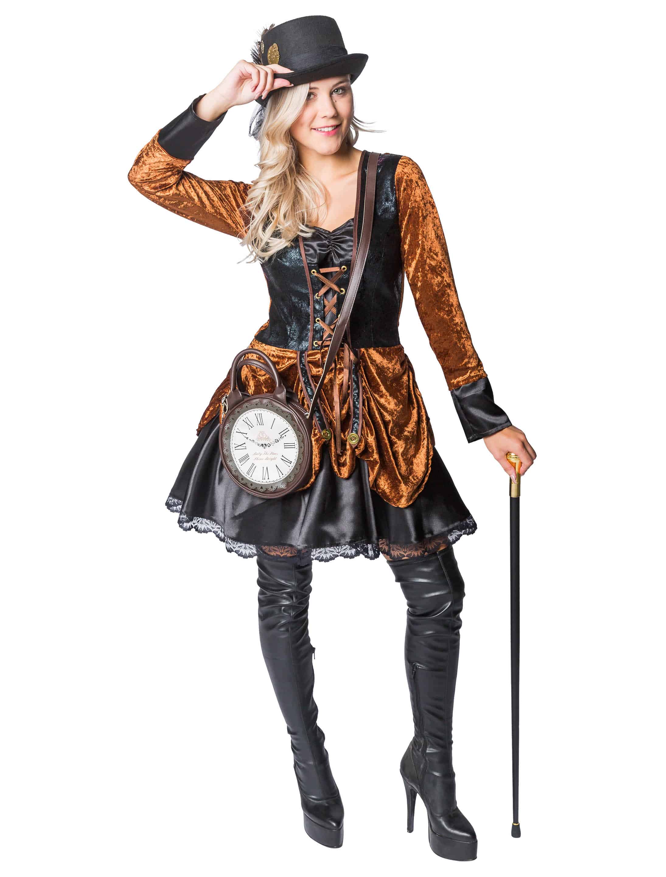 Kleid kurz Steampunk deluxe Damen braun M