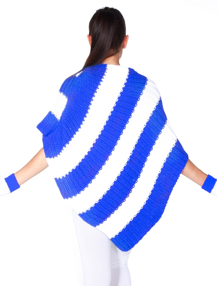 Poncho gestrickt blau/weiß one size