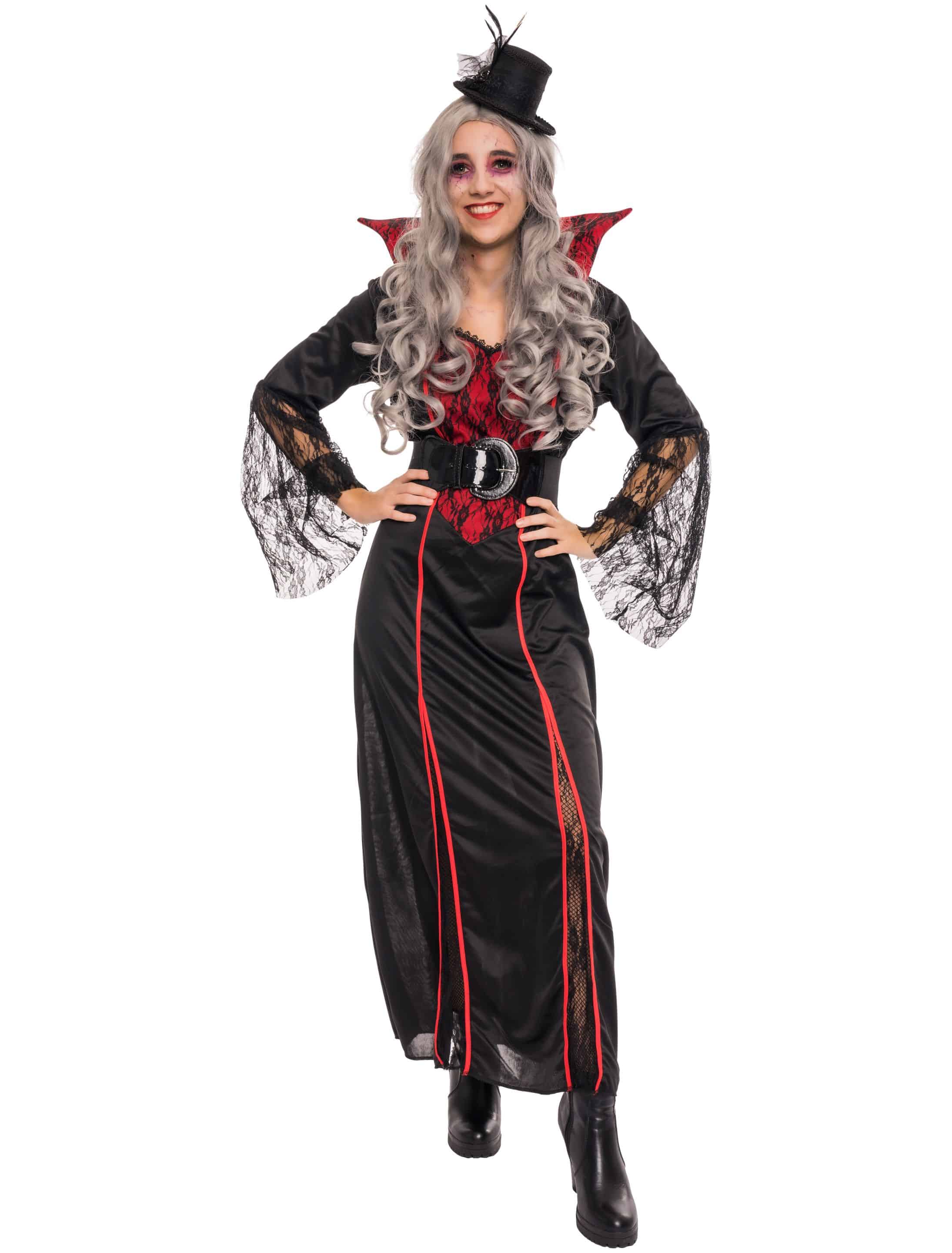 Kleid Vampir mit Stehkragen Damen schwarz/rot L
