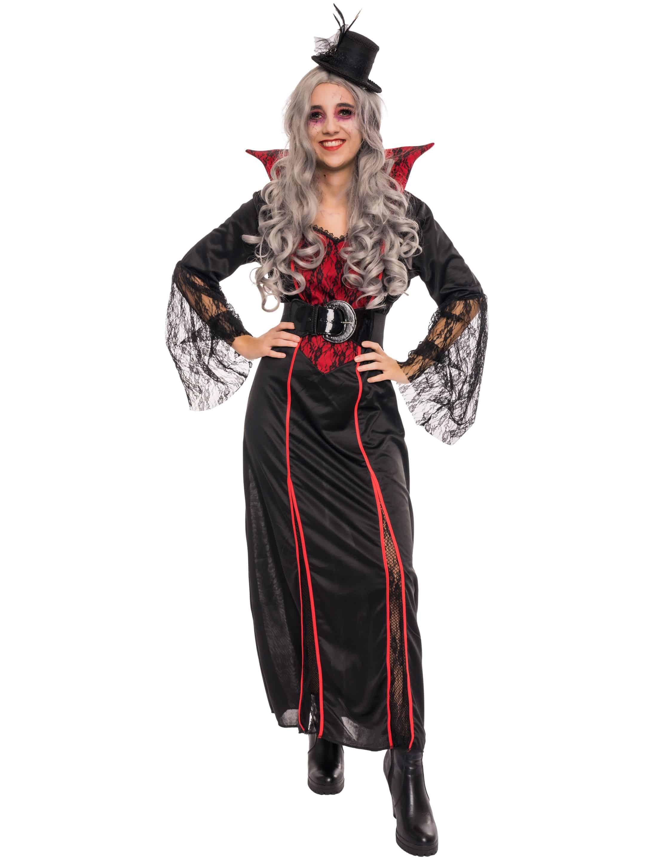 Kleid Vampir mit Stehkragen Damen schwarz/rot 4XL