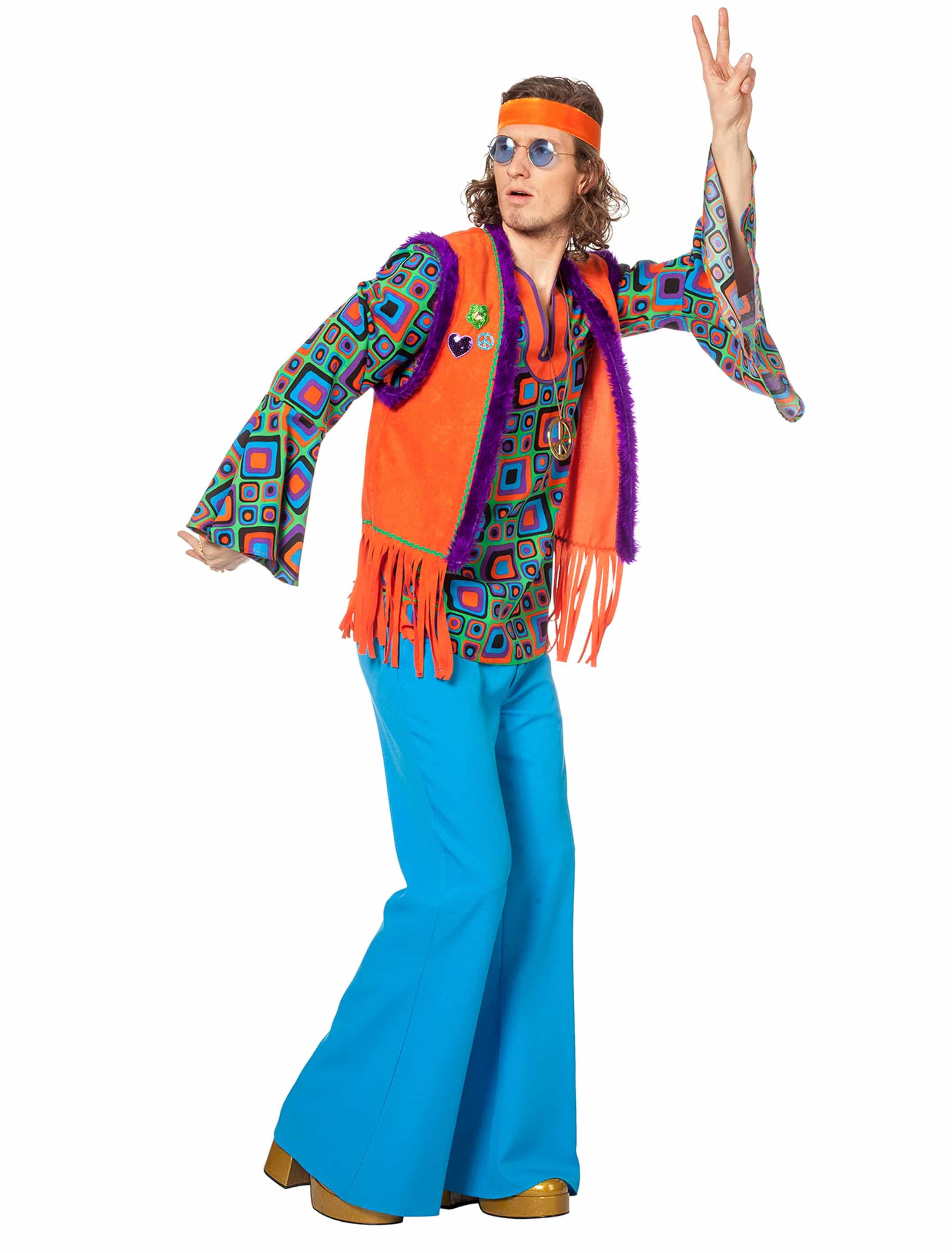 Hippie mit Weste 2-tlg. Herren bunt 56