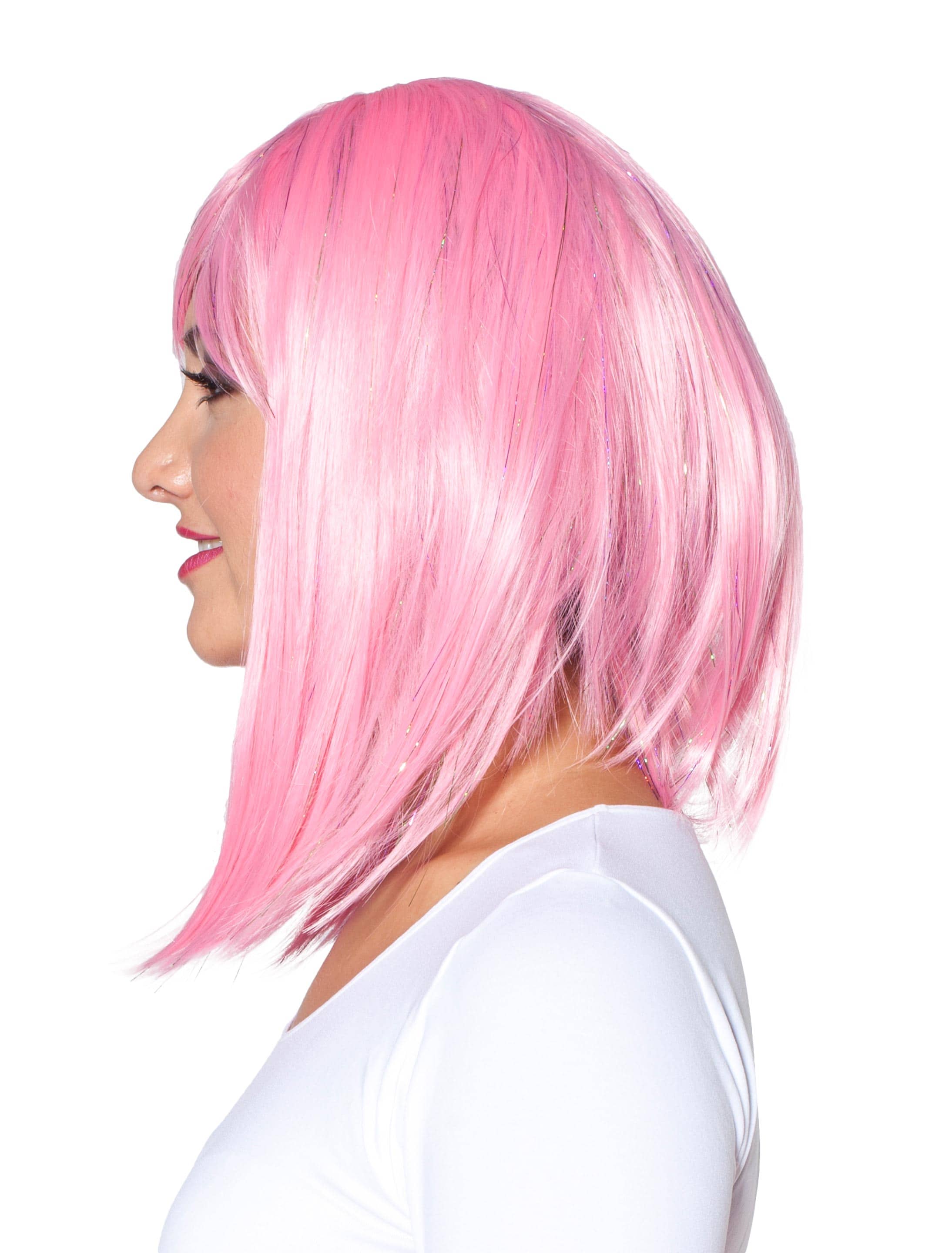 Perücke long Bob mit Pony pink