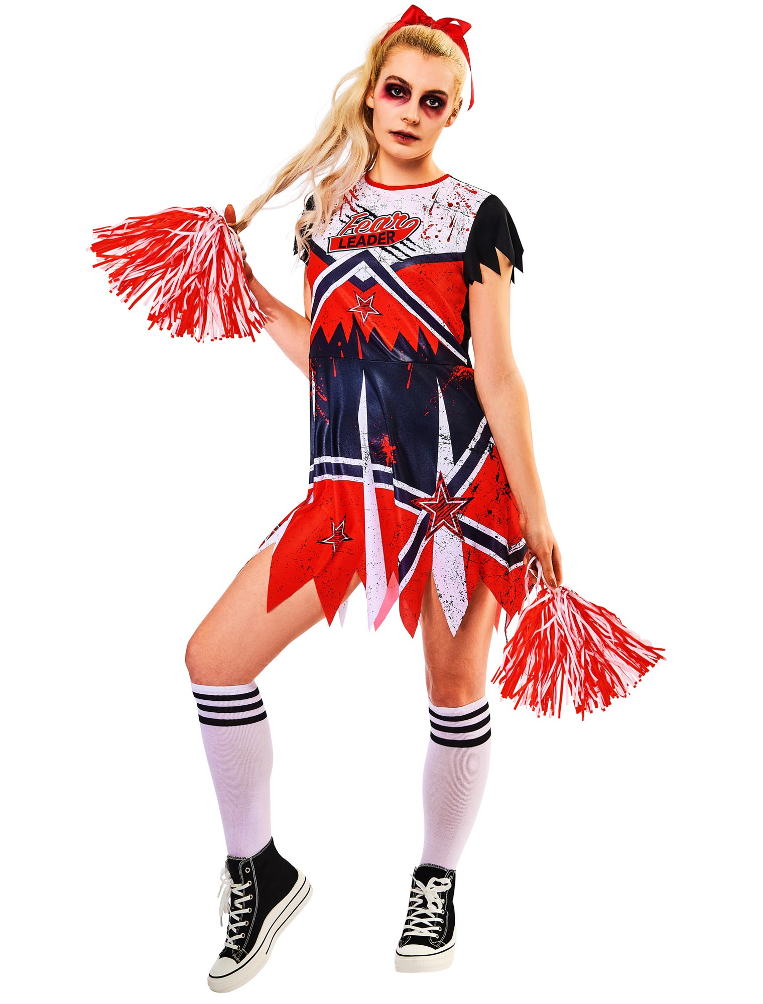 Kleid Zombie Cheerleader 2-tlg. Damen schwarz/weiß/rot L