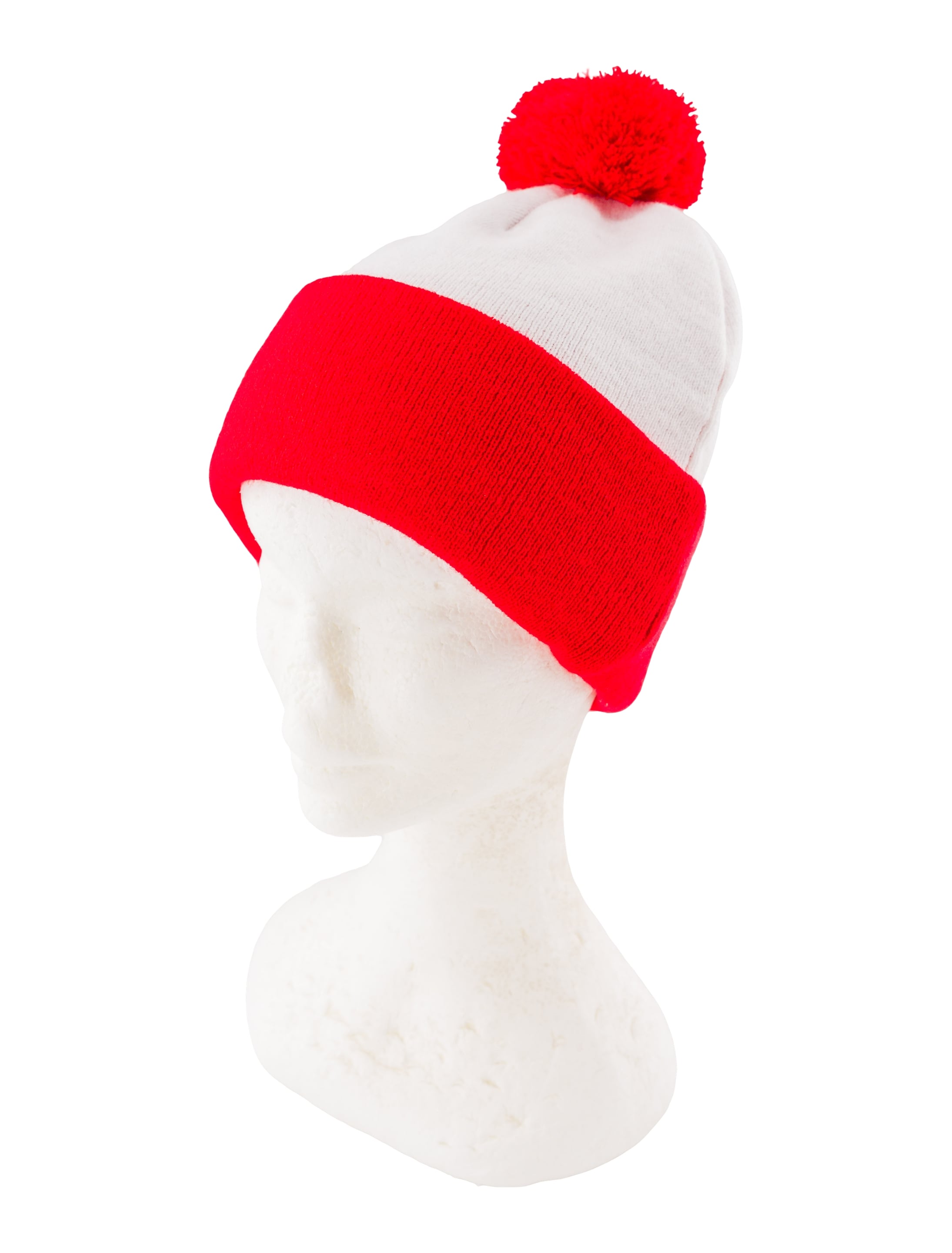Strickmütze mit Bommel rot/weiß