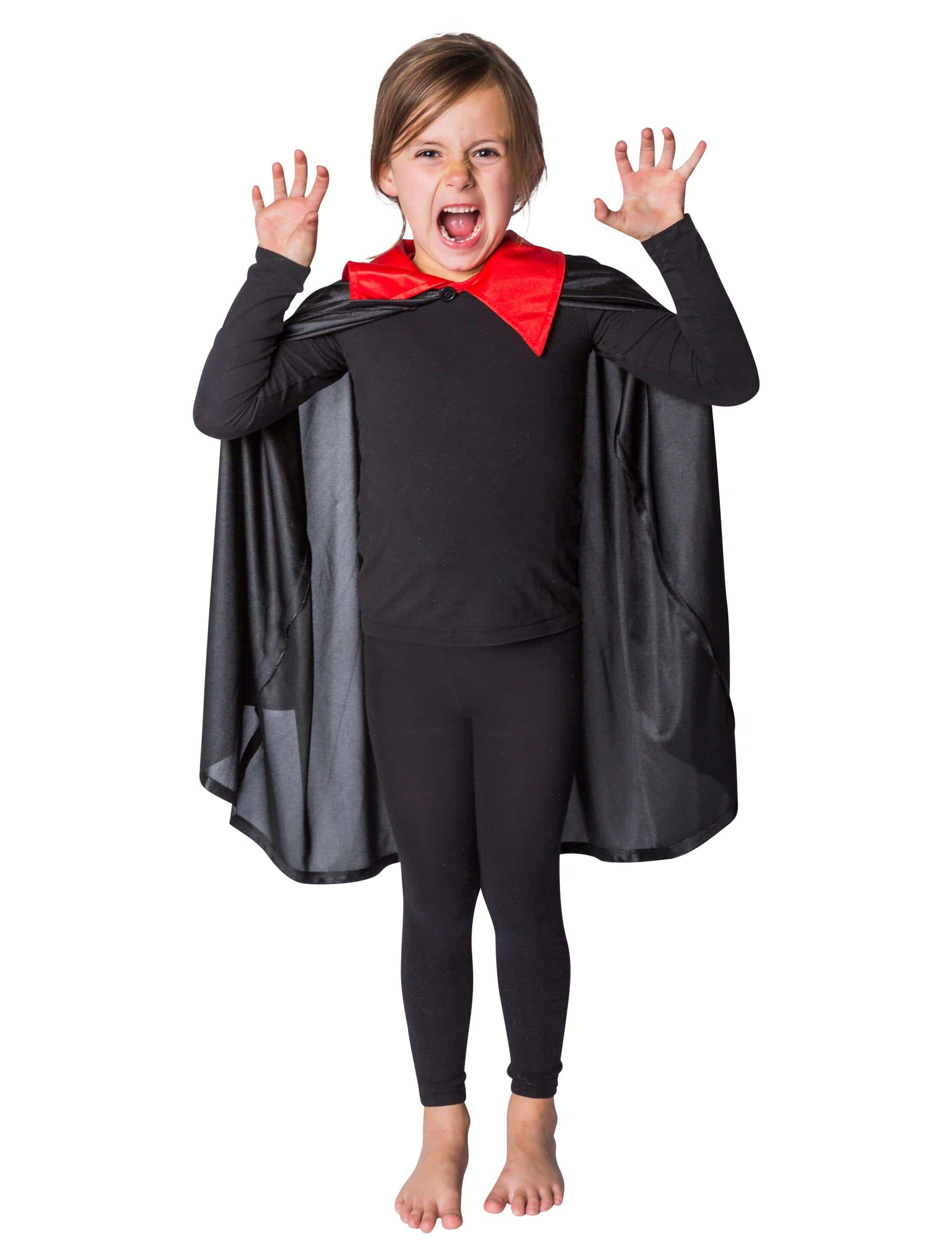 Cape schwarz mit rotem Kragen Kinder one size