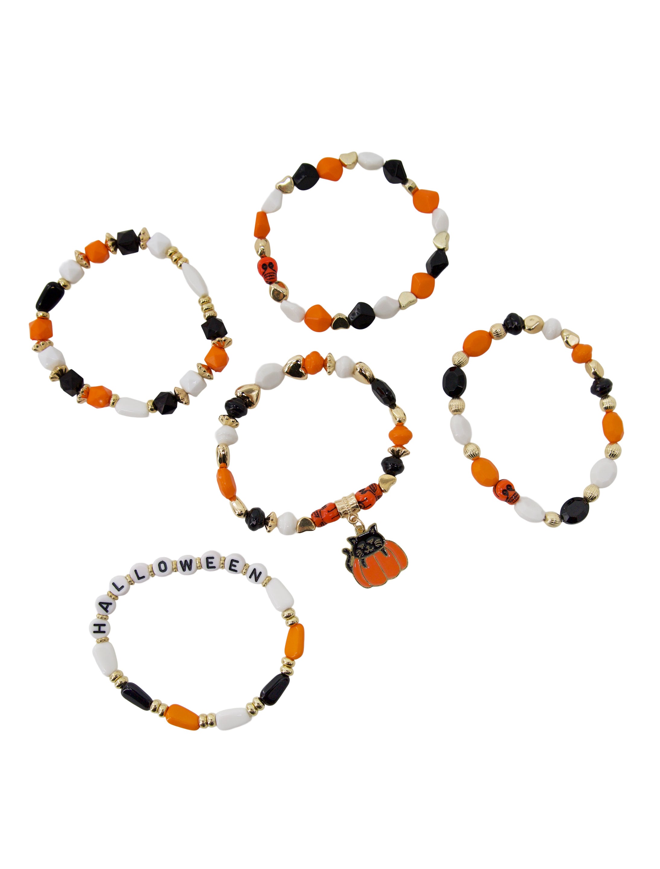 Armbandset Perlen Halloween orange/schwarz