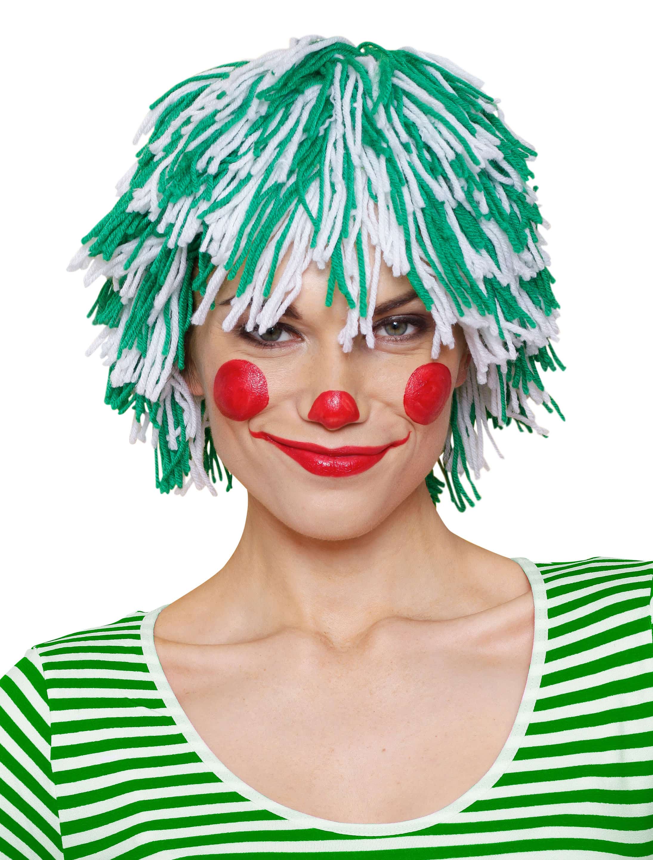 Perücke Clown Wolle grün/weiß