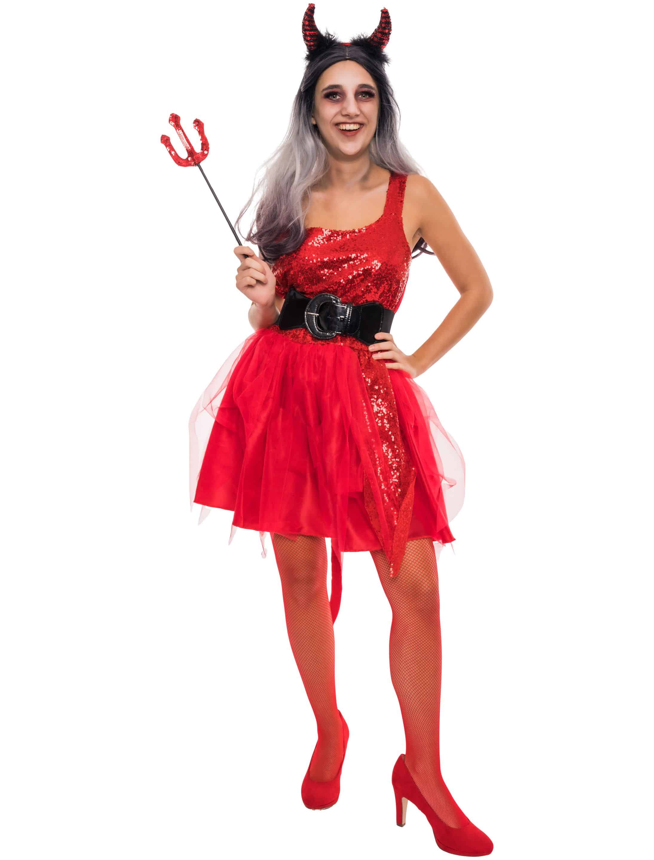 Kleid Teufel mit Pailletten Damen rot L