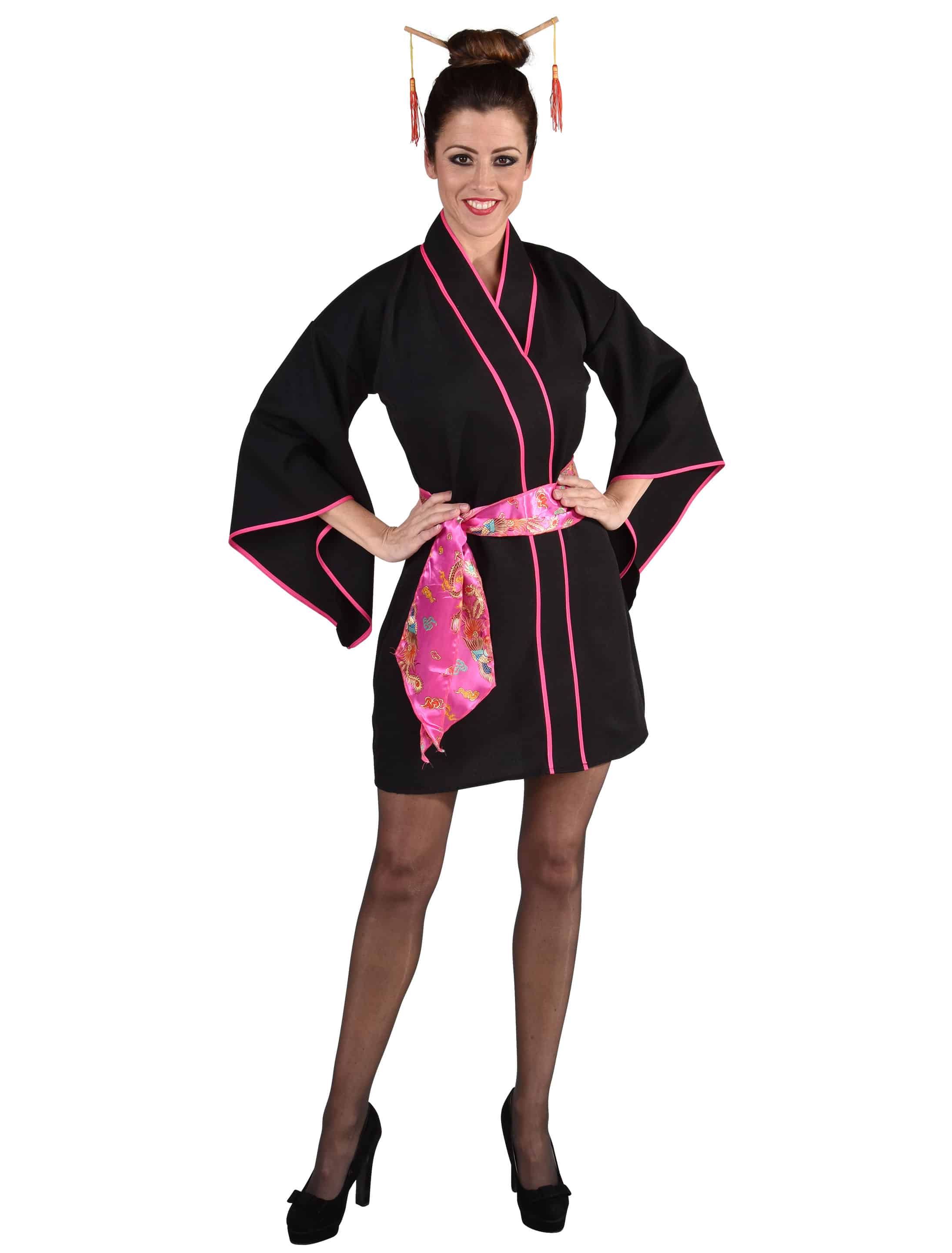 Kimono 2-tlg. schwarz/pink L