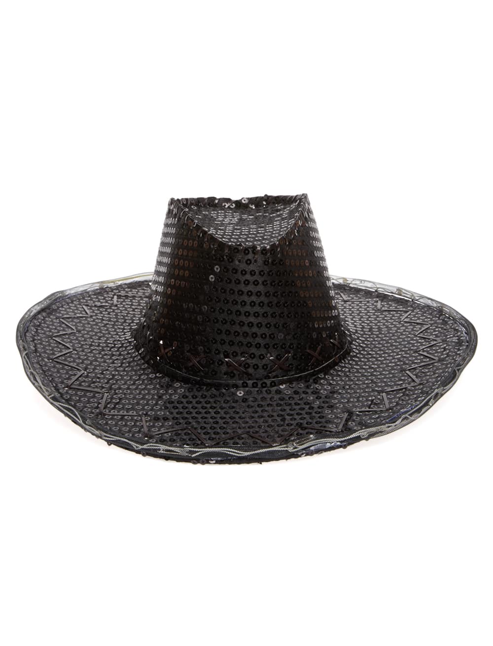 Cowboyhut Pailletten mit Blinkkrempe one size schwarz