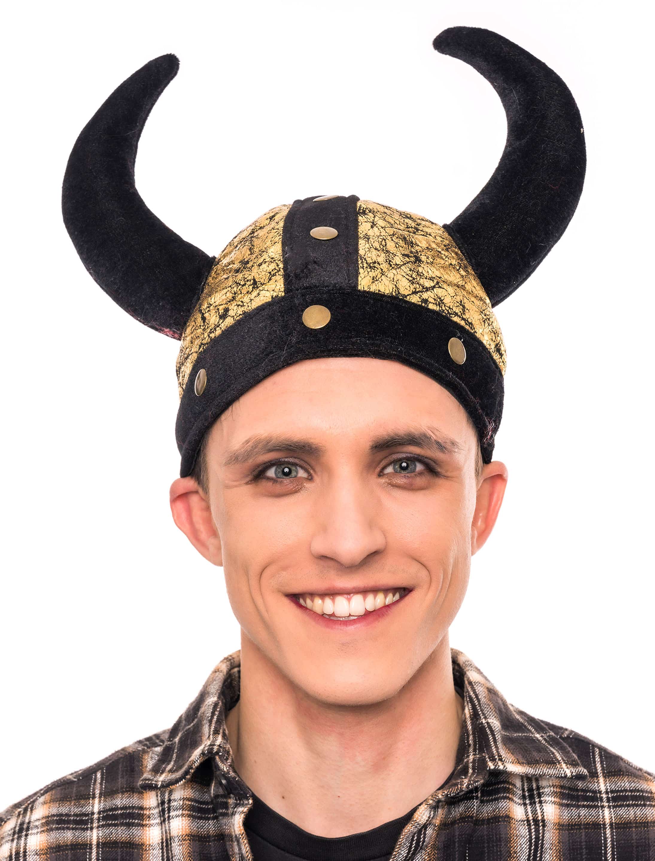 Mütze Plüsch Wikingerhelm schwarz/gold