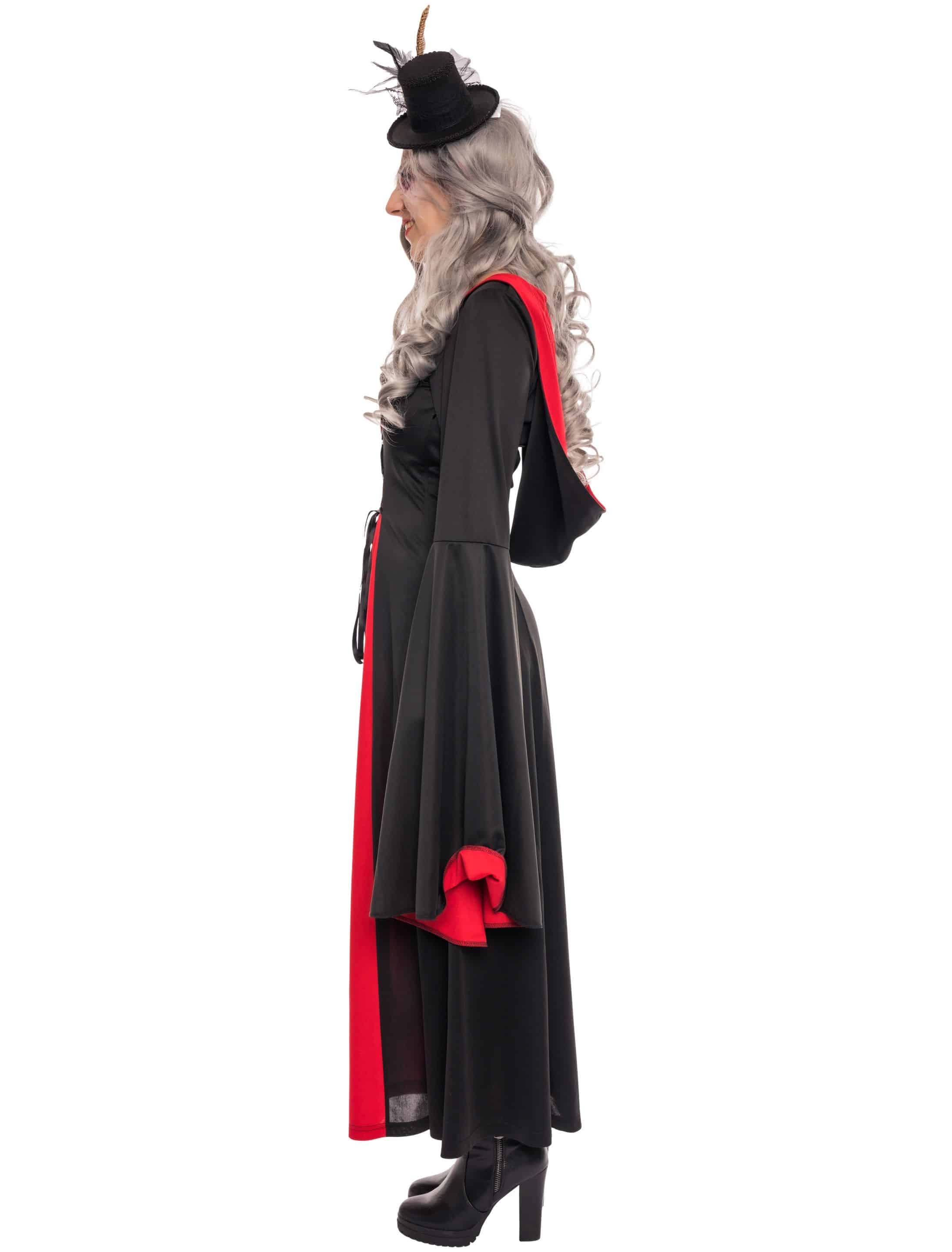 Kleid mit Kapuze Damen schwarz/rot XL