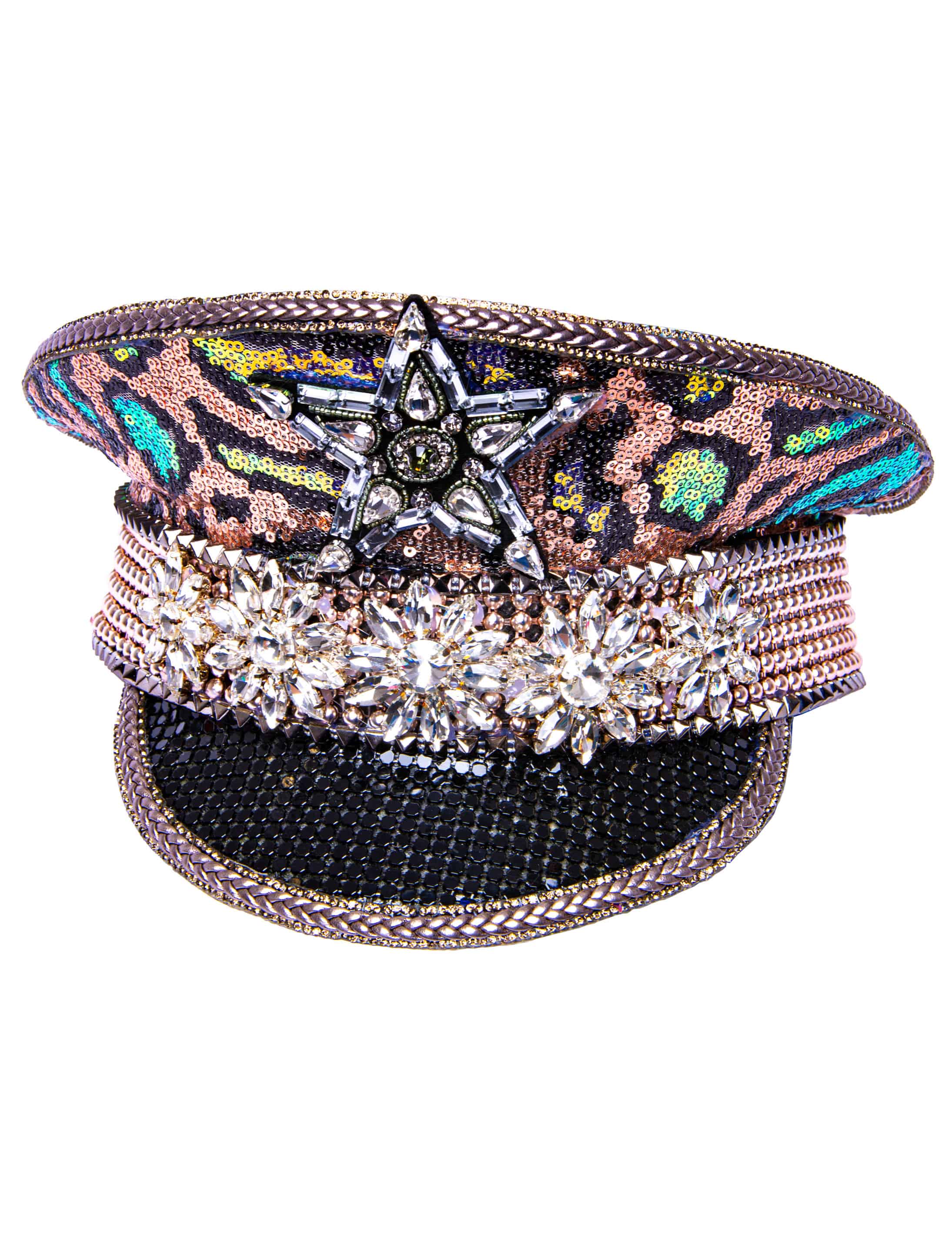 Kappe Pailletten kupfer/schwarz mit Stern Kappe Pailletten kupfer/schwarz mit Stern