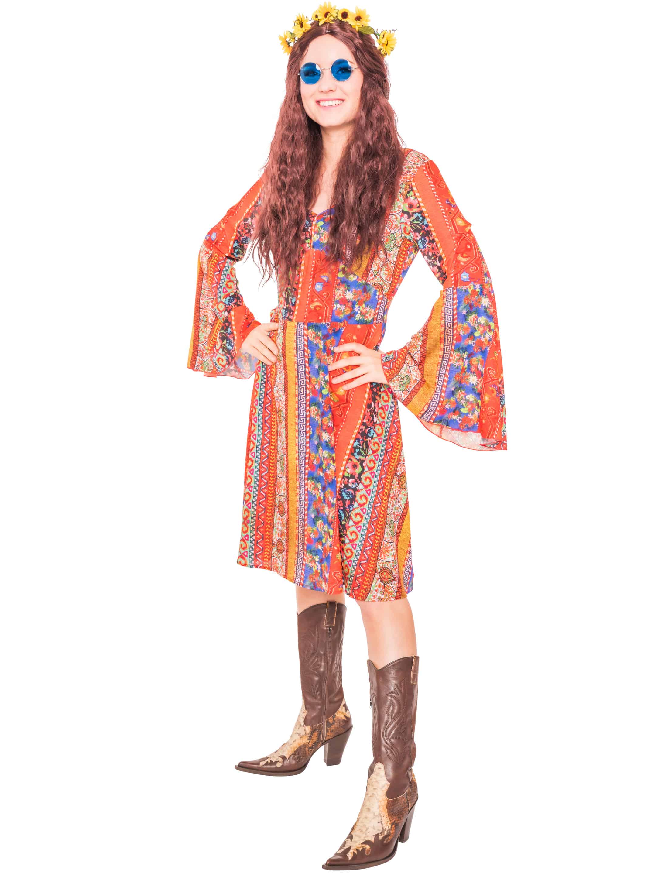 Kleid Hippie Damen mehrfarbig L