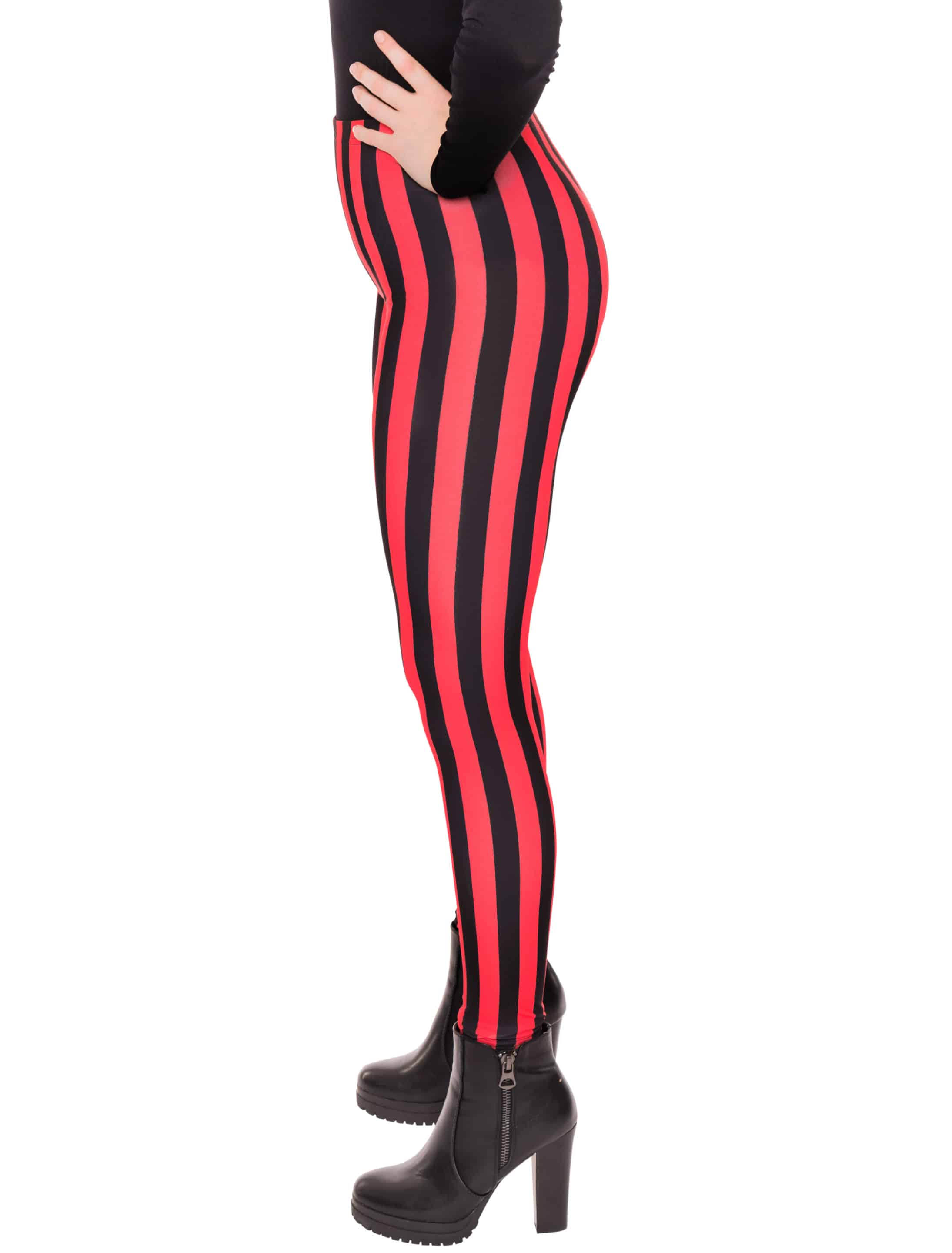 Leggings gestreift Damen schwarz/rot L/XL