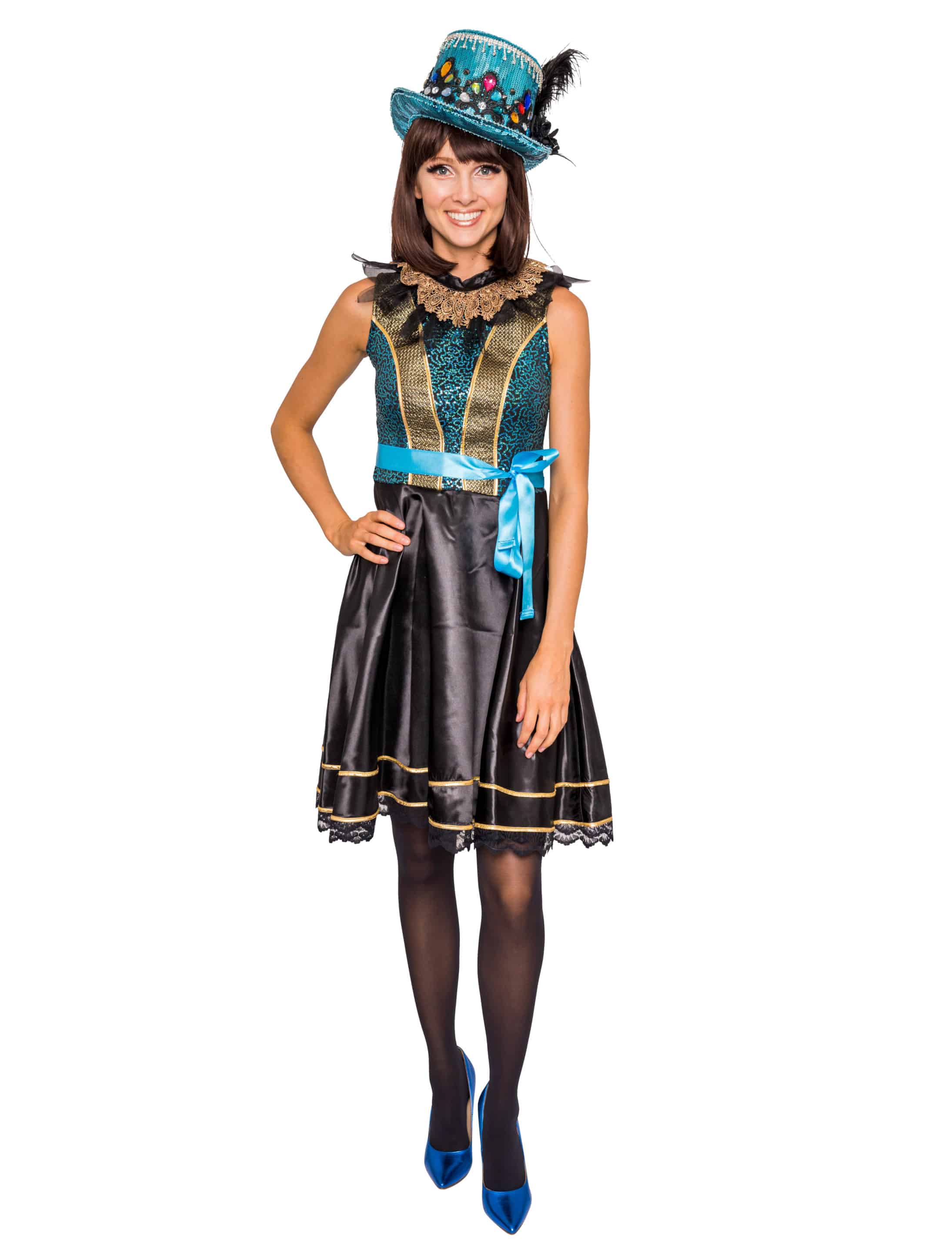 Kleid mit türkiser Schleife schwarz/türkis S