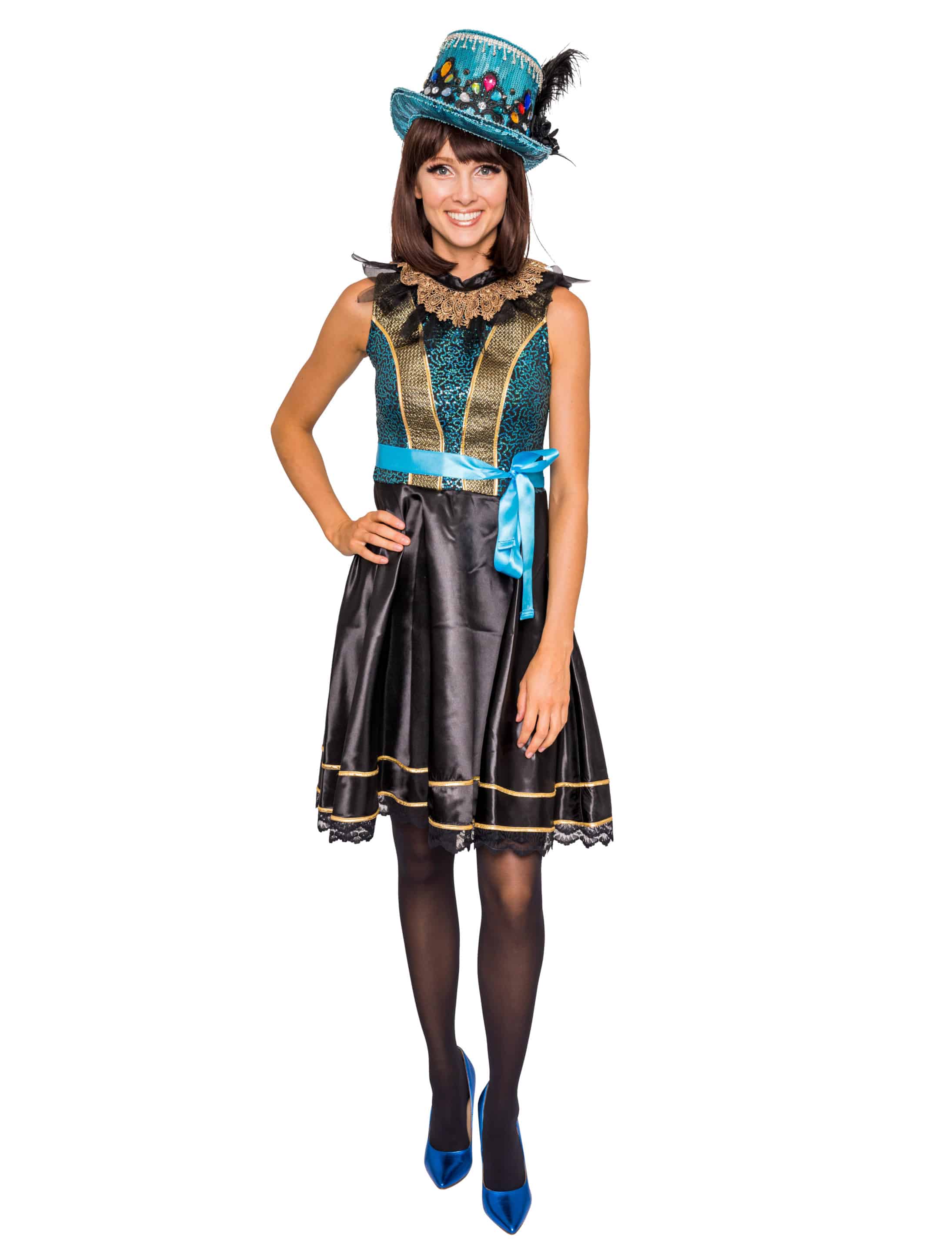 Kleid mit türkiser Schleife schwarz/türkis XL Kleid mit türkiser Schleife schwarz/türkis XL