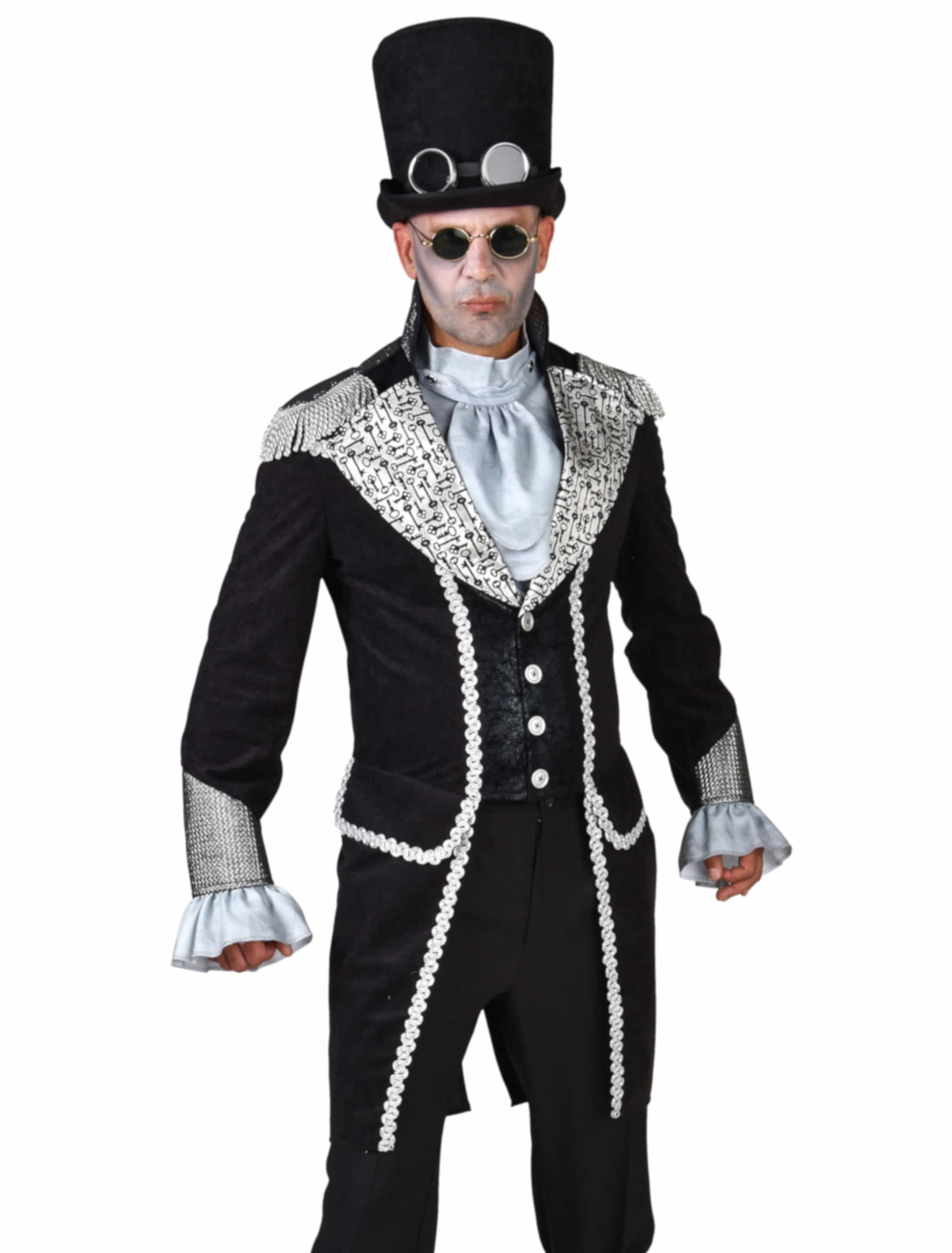 Mantel Steampunk Herren schwarz/silber 2XL