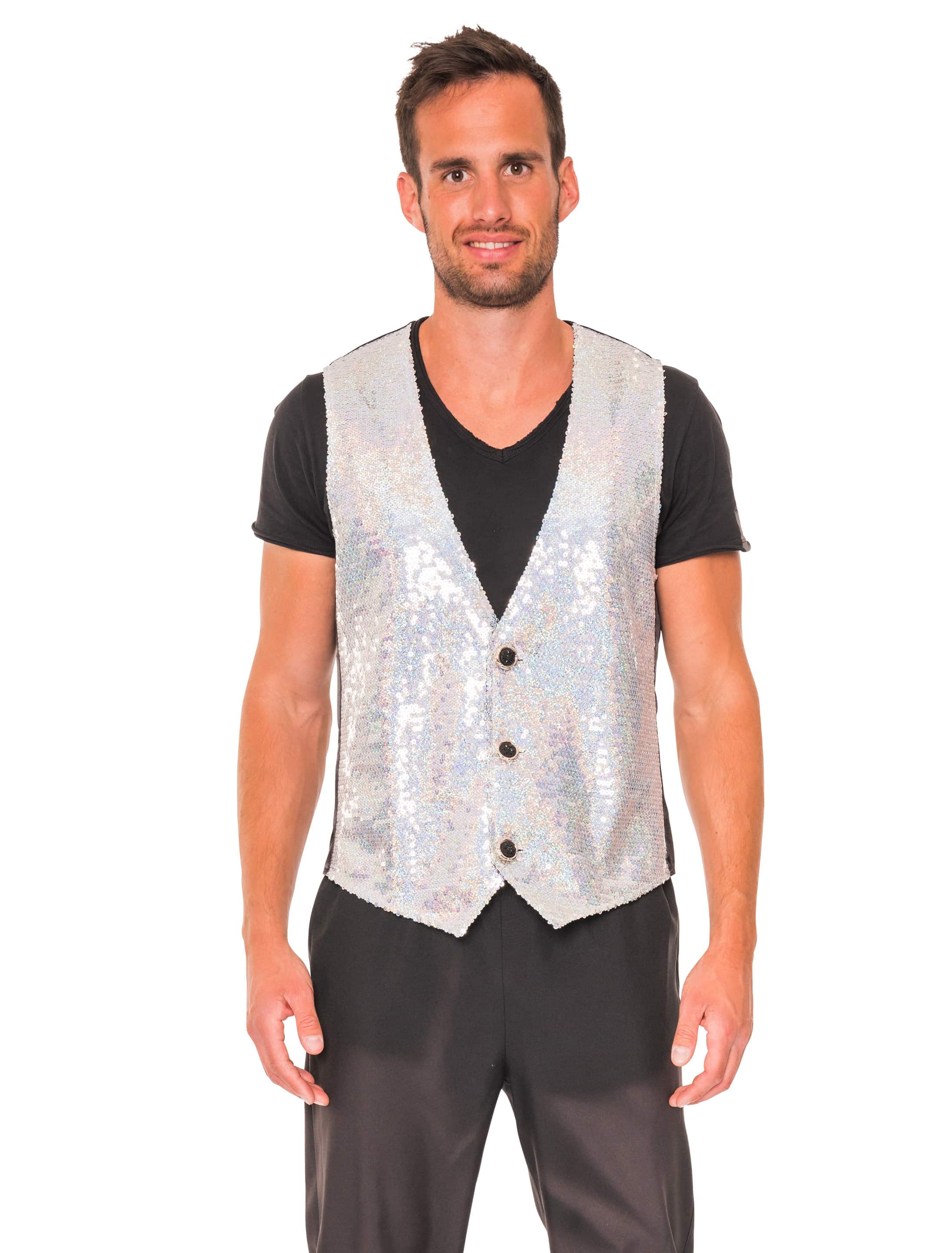 Paillettenweste Herren silber XL